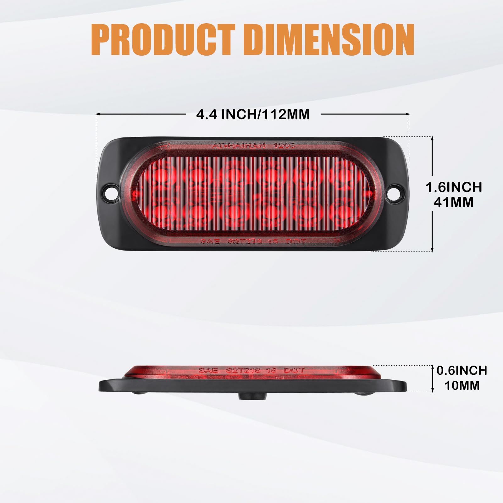 AT-HAIHAN Pack of 2 Red LED Trailer Stop Brake Lights, Waterproof, 4.4 Inch Surface Mount for Truck, Tractor, Jeep, RV