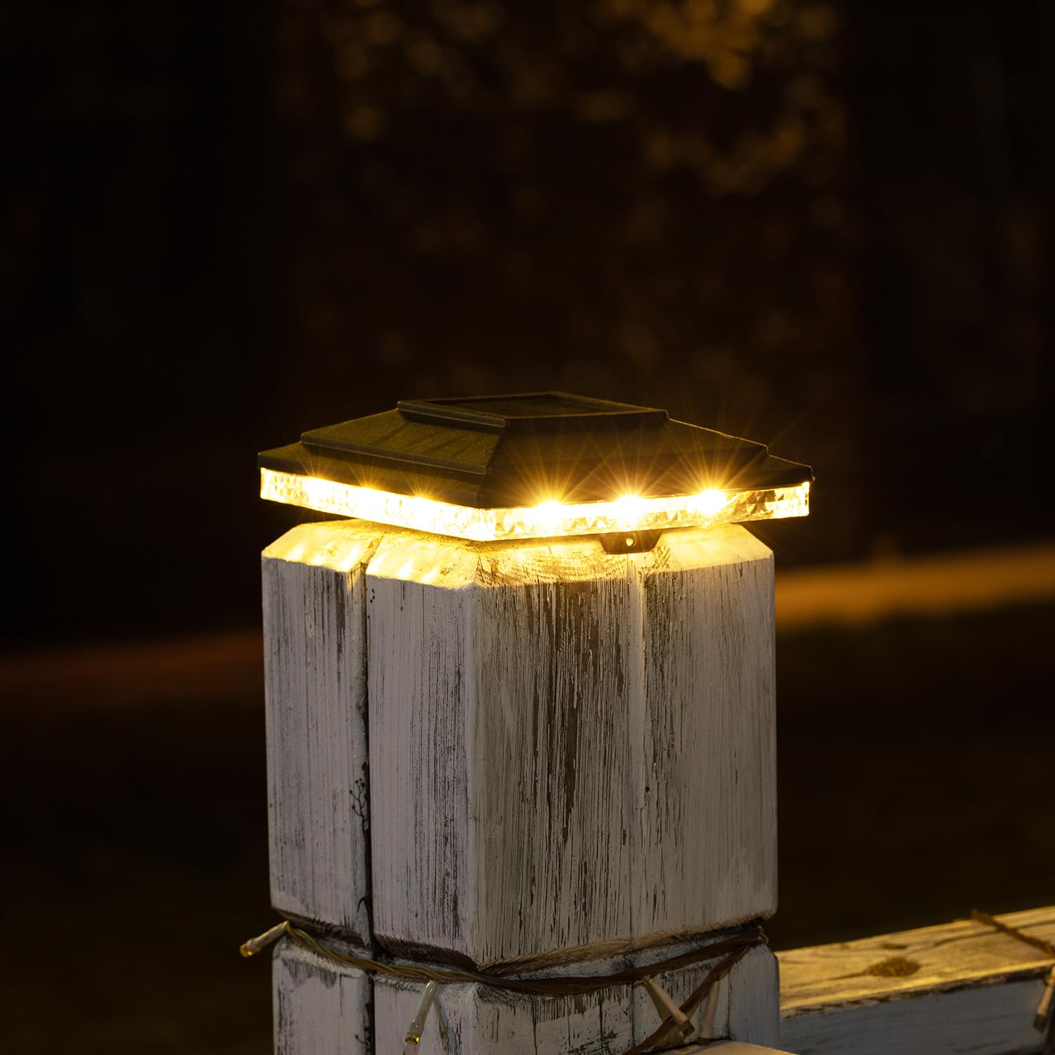 HUYIENO Solar Post Cap Lights, 20 Lumens, 2 Light Modes, 6pk, Black, for 4x4 & 5x5 Wooden/Vinyl Posts,