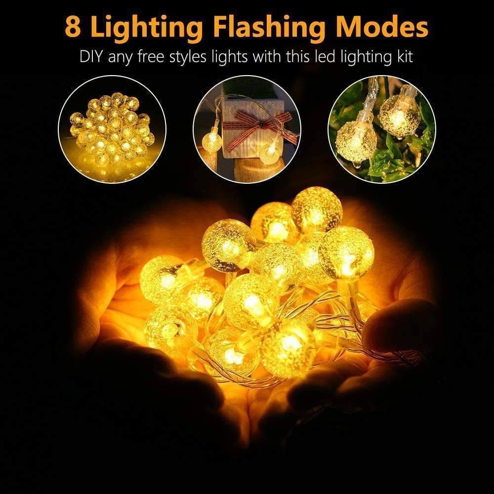 YoTelim Battery Operated Globe String Lights, 80 LED, 33 FT, Warm White, Waterproof, 8 Modes with Remote Control