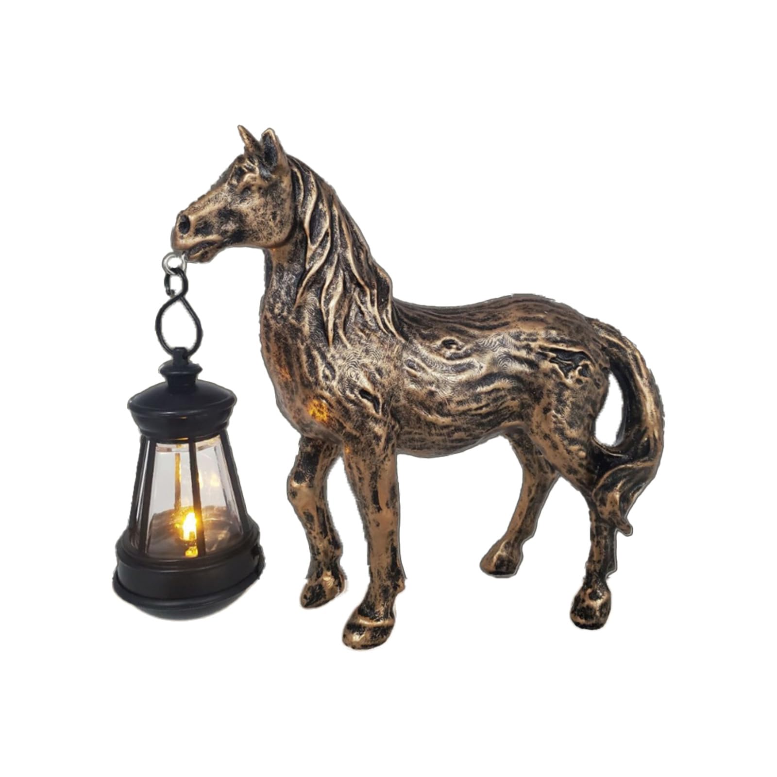 Fibroxify Solar Garden Horse Figurine with Lantern - Outdoor Farmhouse Statue, Whimsical Decor for Indoor Home - Housewarming Gi