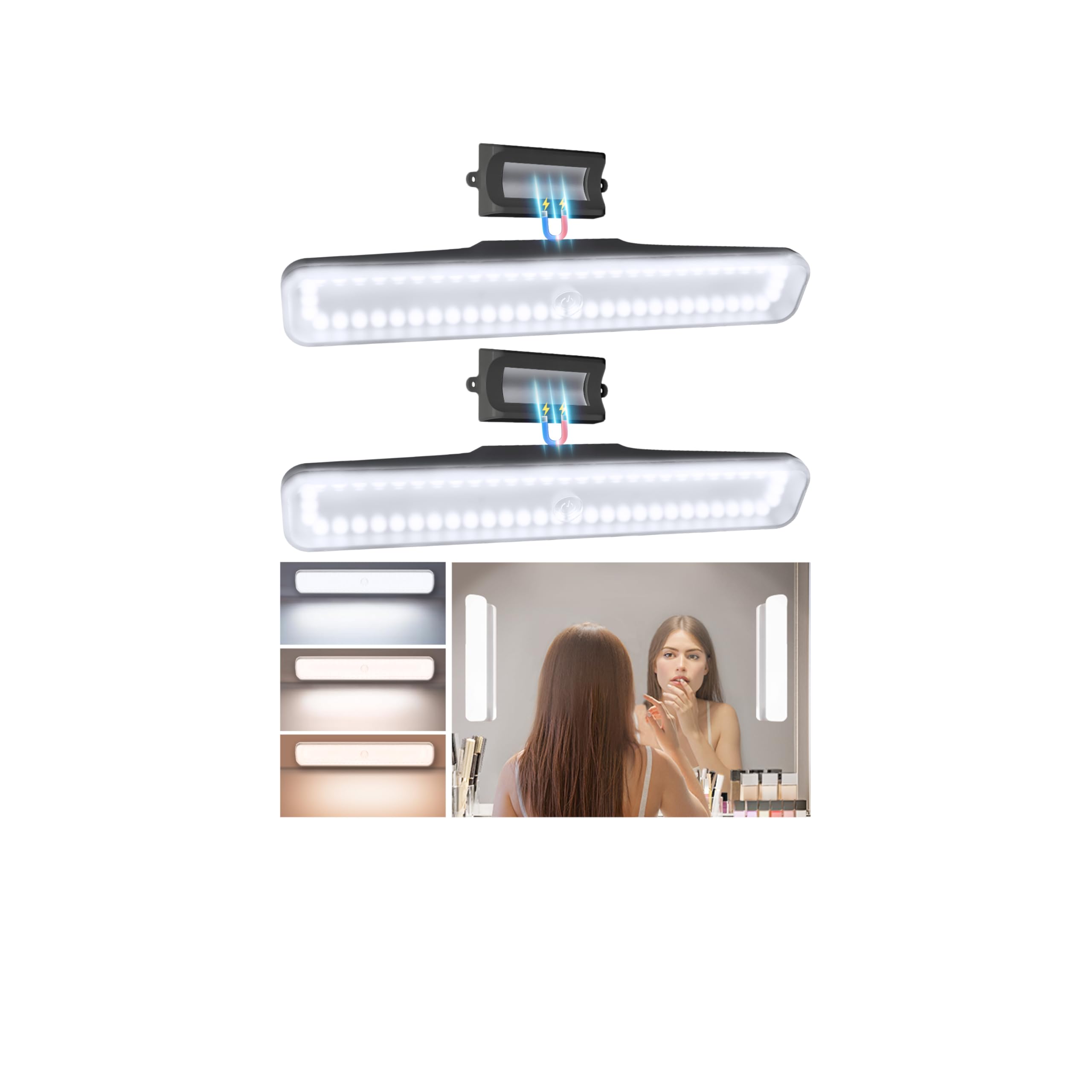 Ezvalo Wireless Makeup Light 2 Pack  Vanity Lights For Mirror Bathroom Mirror Light  Rechargeable  3 Color Temperatures  Stepless Dimming  Touch Control  Adjustable Angle  Black  Women S Gifts