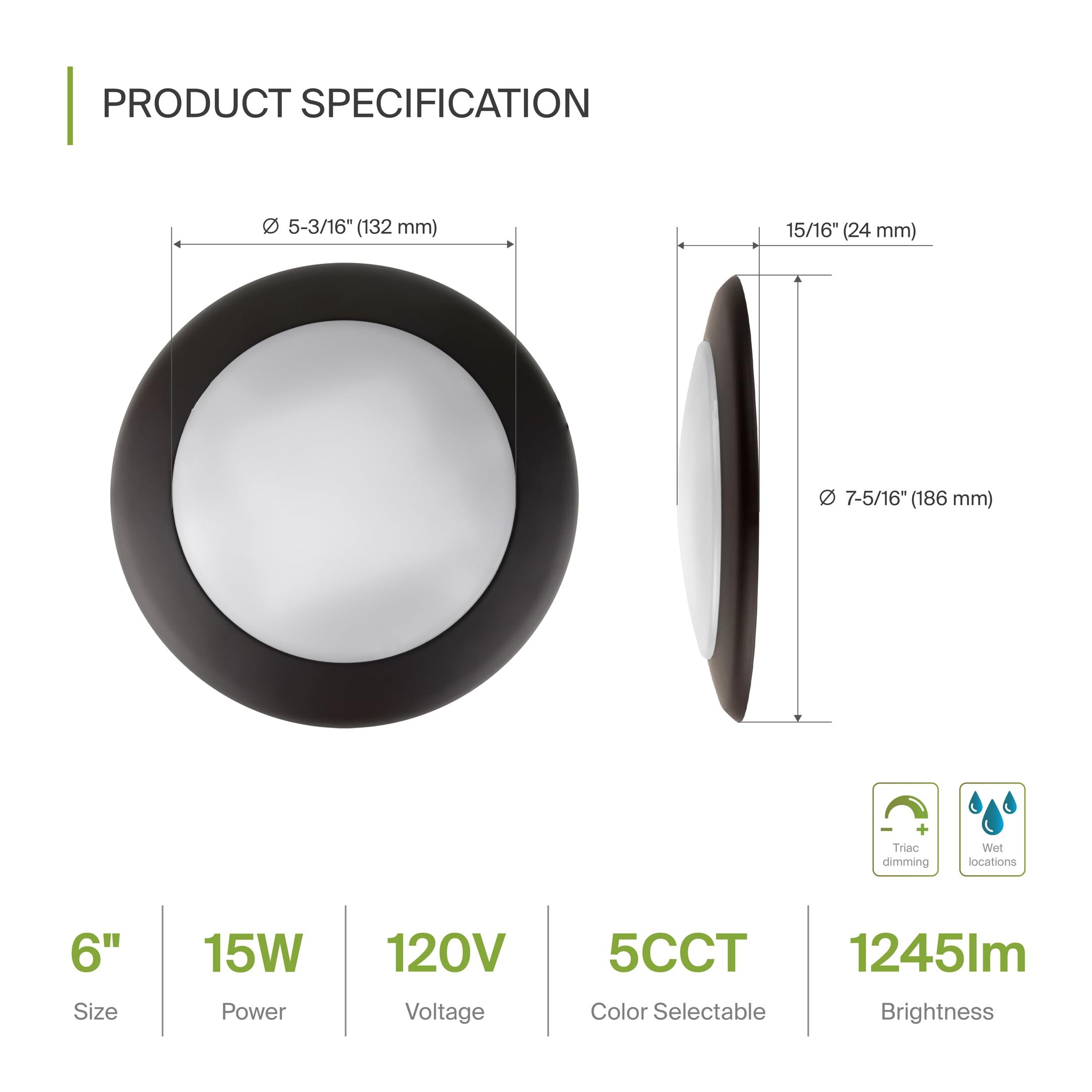 ASD LED Disk Lights 6 Inch 15W Dimmable Flush Mount Ceiling Fixture Oil-Rubbed Bronze Model A-LDS-6D15BR-6p