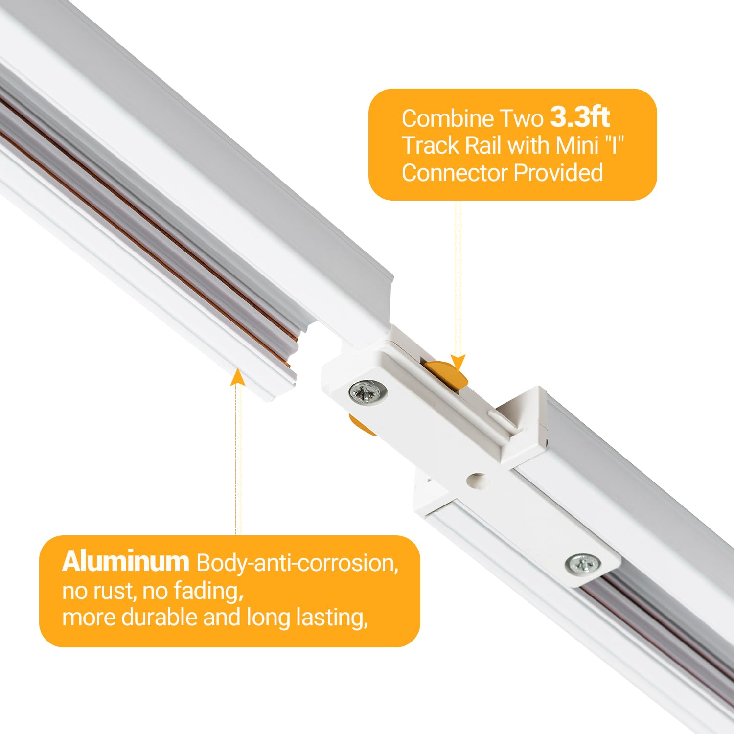 Vanoopee 13Ft H Track Lighting Rails Kit - White Aluminum, End Caps & Live End Connector
