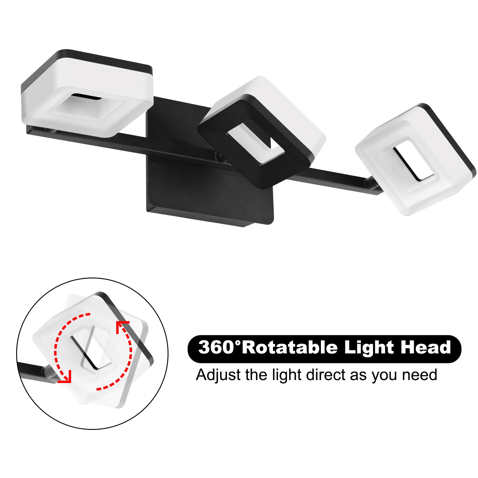 OKELI Modern LED Bathroom Light - Dimmable 3-Light Fixture, 6000K, Chrome, Stainless Steel, Model OKELI-3L-6000K-360R