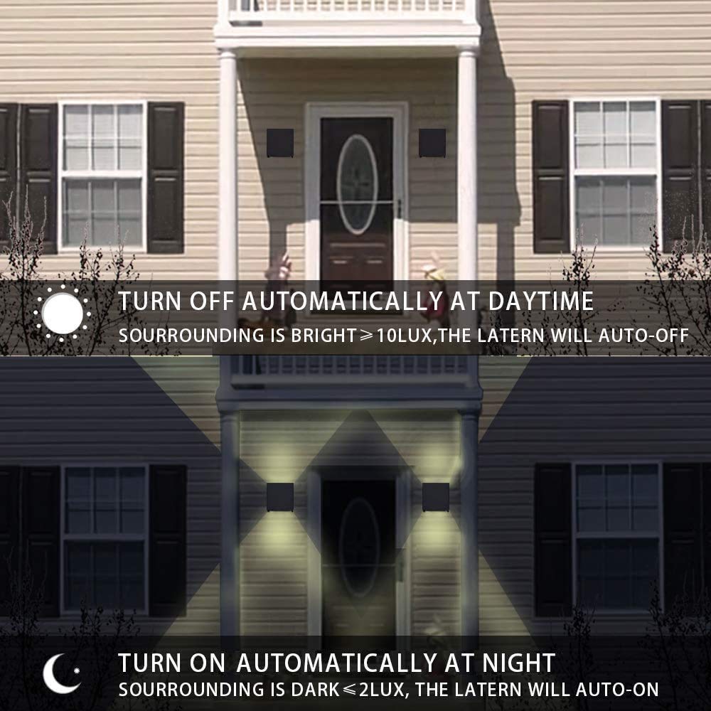 Lanfu 20W Led Waterproof Wall Light With Dusk To Dawn Sensor - Outdoor Warm Light, Black