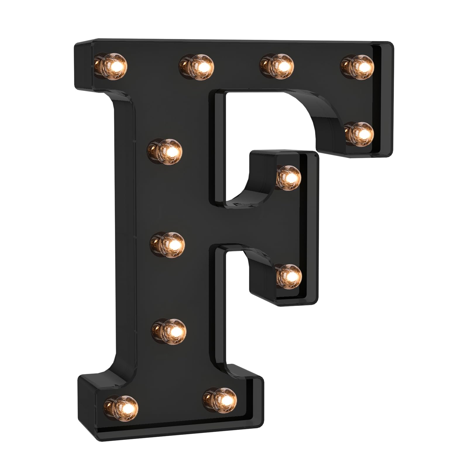 Foaky Black LED Letter Light - Battery Operated Alphabet Decor, Size F, Plastic Material