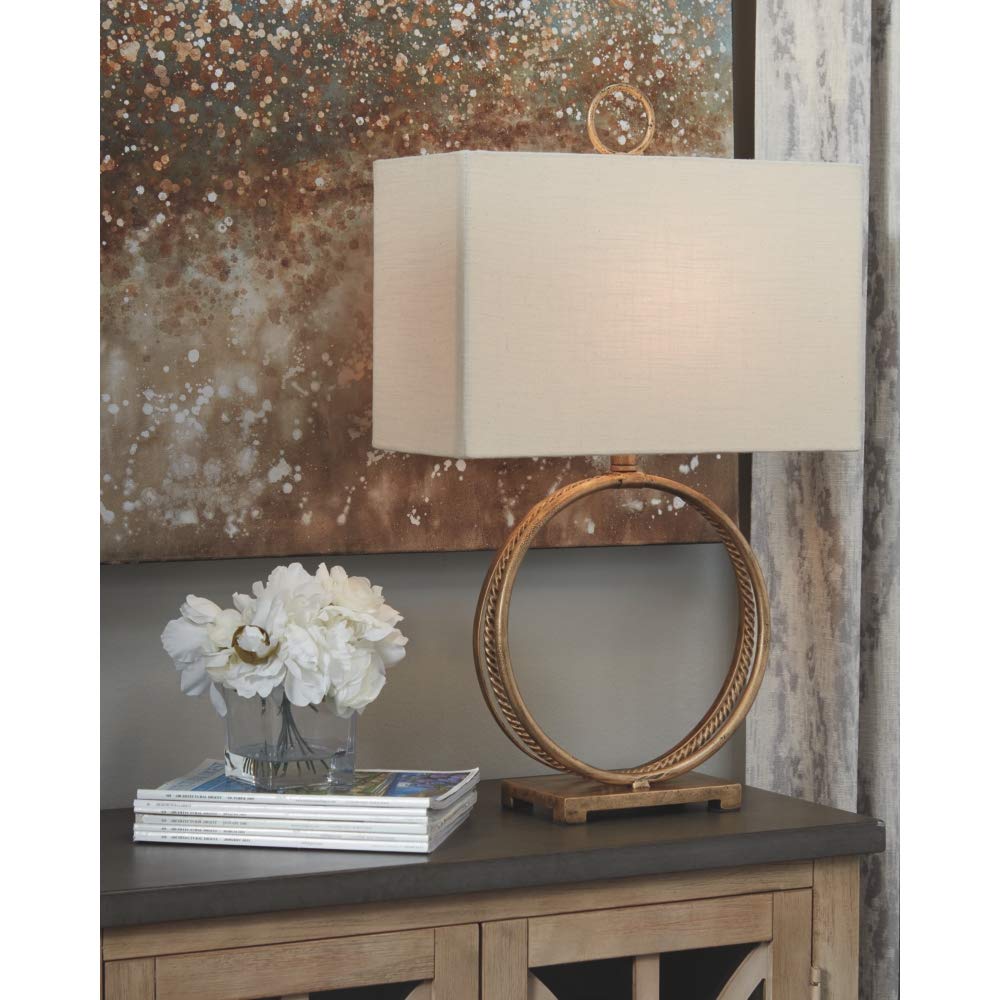 Signature Design by Ashley Table Lamp, Metal, 28in, Antique Gold & Copper, Model L208124, Set of Two