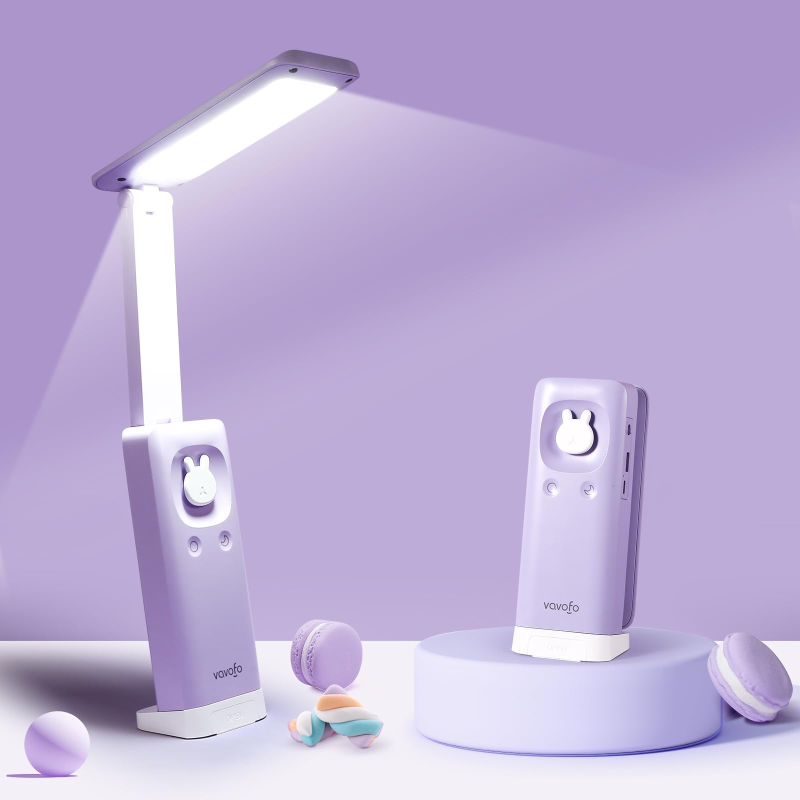 VAVOFO Rechargeable Foldable Lamp, 15 Dimming Modes, 6000mAh Battery, Portable, Plastic, Purple, Model KM-6779A