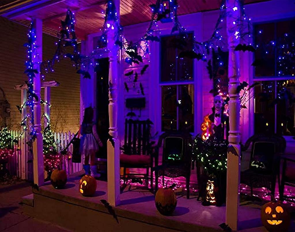 kemooie 300 LED Purple Halloween Fairy Lights, 99FT, Waterproof, 8 Lighting Modes, Plug-in for Outdoor Decor