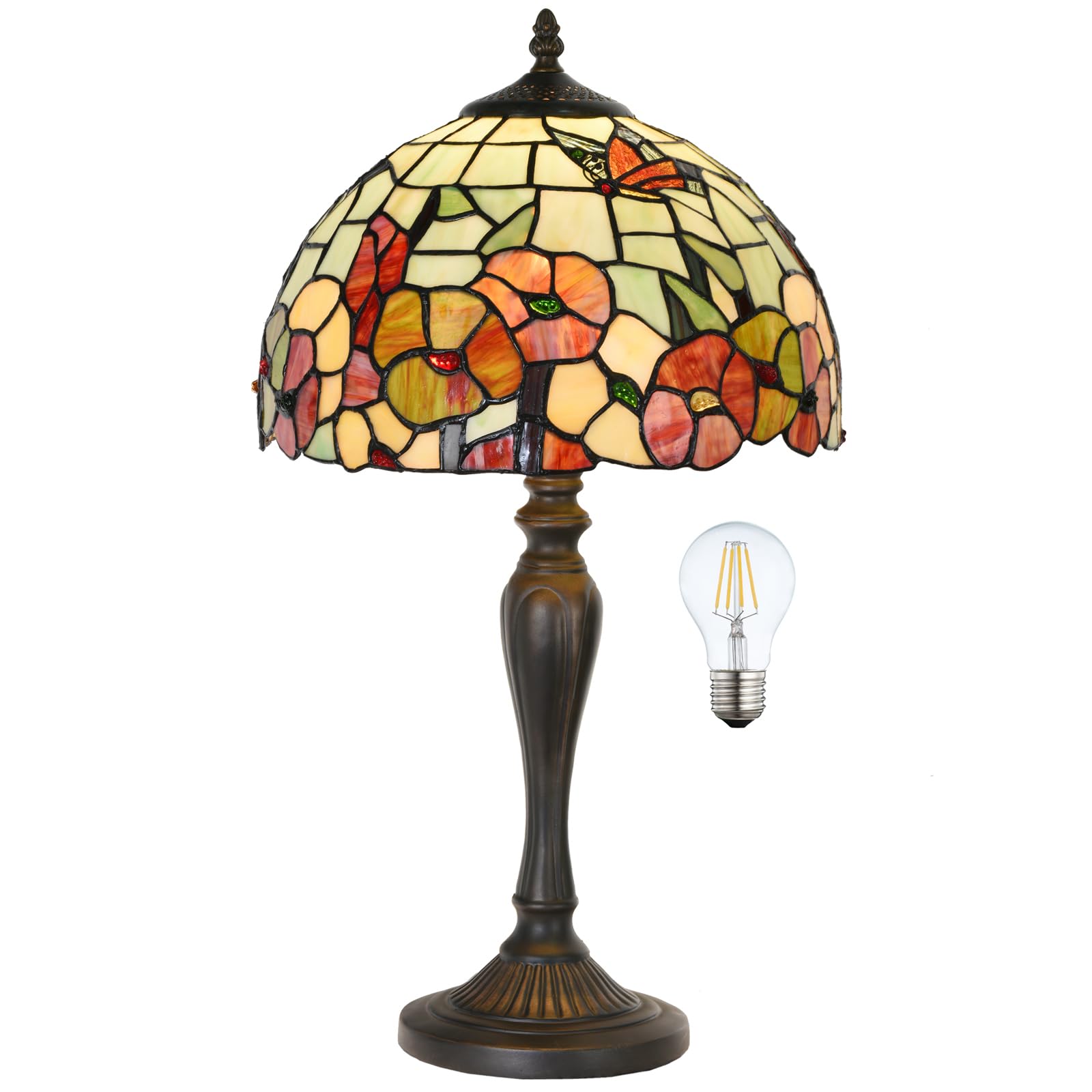 HomeBeauty TL0002 Tiffany Traditional Tiffany Style Table Lamp 21.5'' High Blossoming Antique Stained Glass Lamp for Living Room
