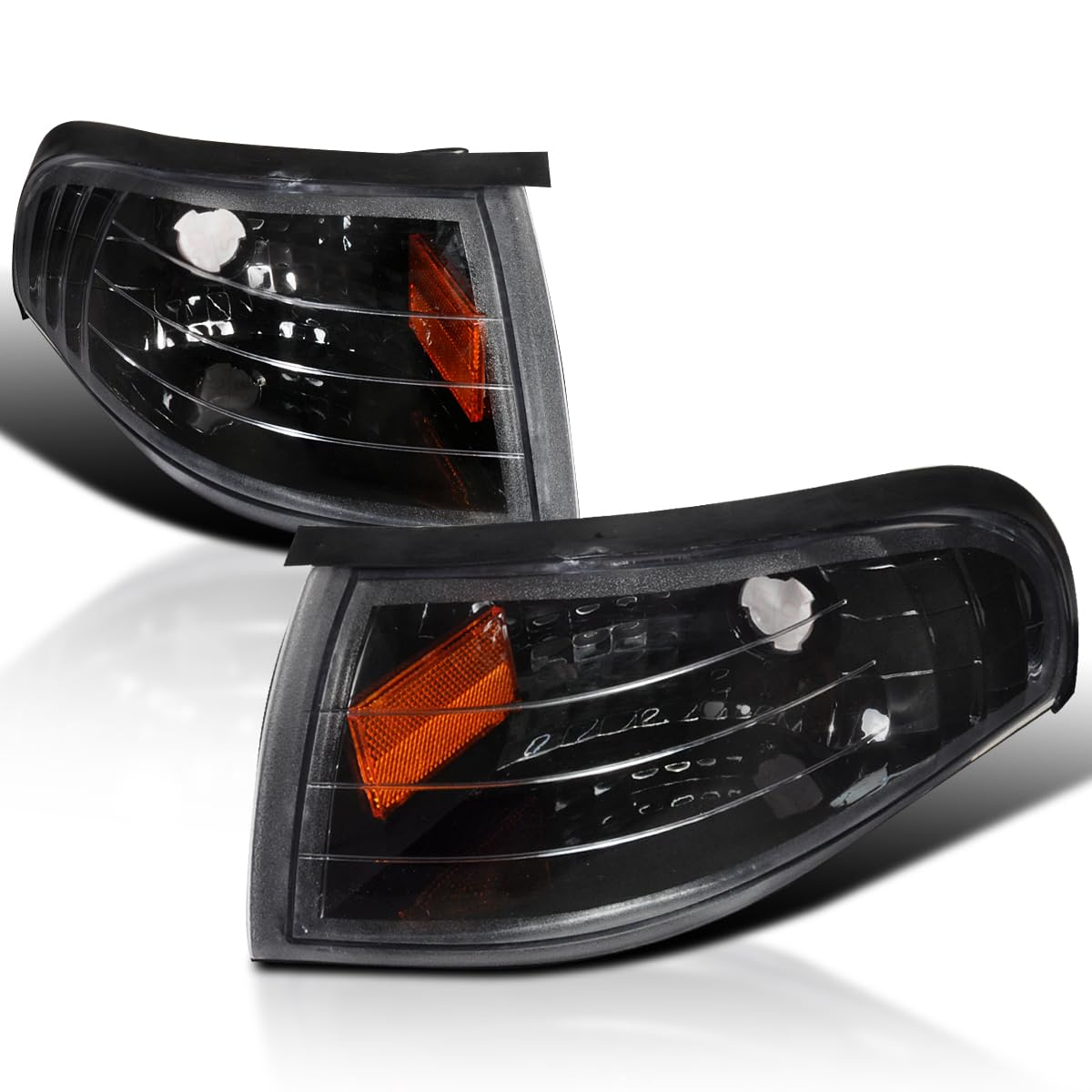 Spec-D Tuning Black Housing Clear Lens Corner Lights Compatible With 1994-1998 Ford Mustang L+R Pair Assembly