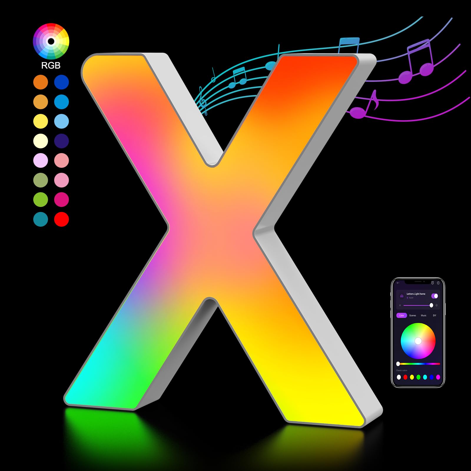 Kangtaixin LED Light Up Letter Sign - USB Powered Color Changing Night Light, Model G201, Letter-X for Home Decor and Parties