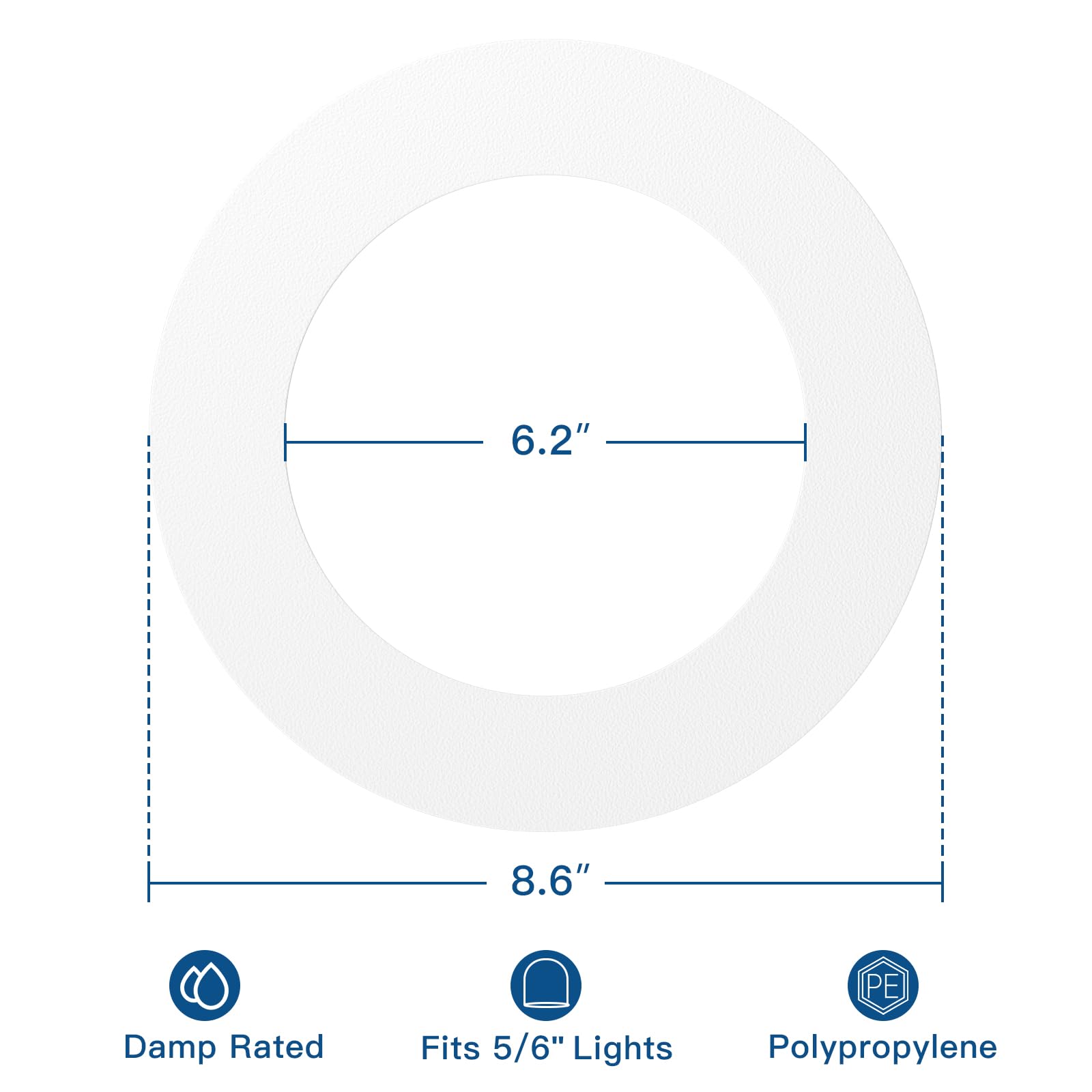 Amico Goof Rings for 6 Inch Recessed Lights - 12 Pack, Durable Plastic, White, 8.6-inch Outer Diameter, Flush Mount