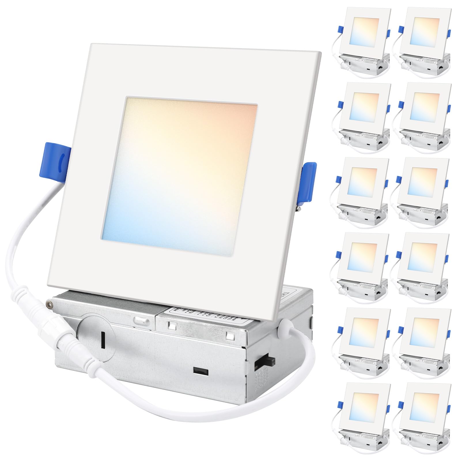 HONZIN 12 Pack 6 Inch Square LED Recessed Lighting, 5CCT Ultra-Thin LED Ceiling Lights, 2700K/3000K/3500K/4000K/5000K Selectable