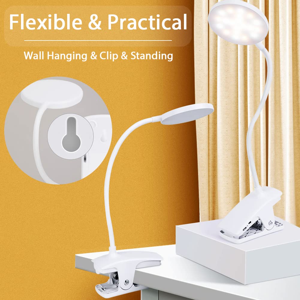 Sunlong Dorm Room Essential Clip On Light Wall-Mounted, 3 Color Portable Desk Light Mini Clip Lamp, Battery Operation Small Desk