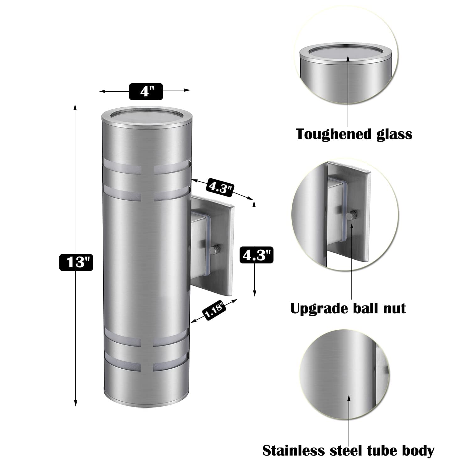 TENGXIN Outdoor Wall Sconce, Waterproof Stainless Steel Light Fixture, UL Listed, Brushed Nickel, 1 Pack, Model TXWLSS0009A