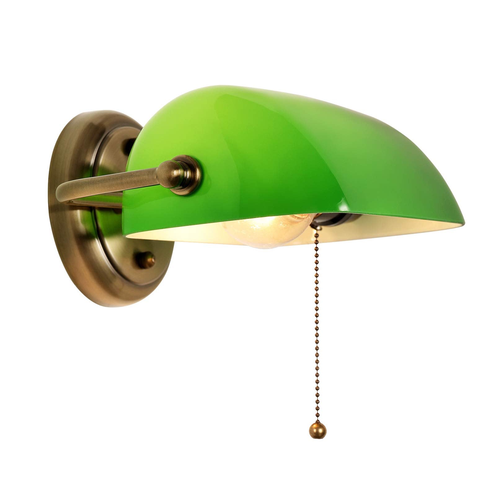 FIRVRE Vintage Wall Sconces with Bankers Lamp Shade, Indoor sconces Wall Lighting with Retro Pull Chain Switch for Bedroom Corri