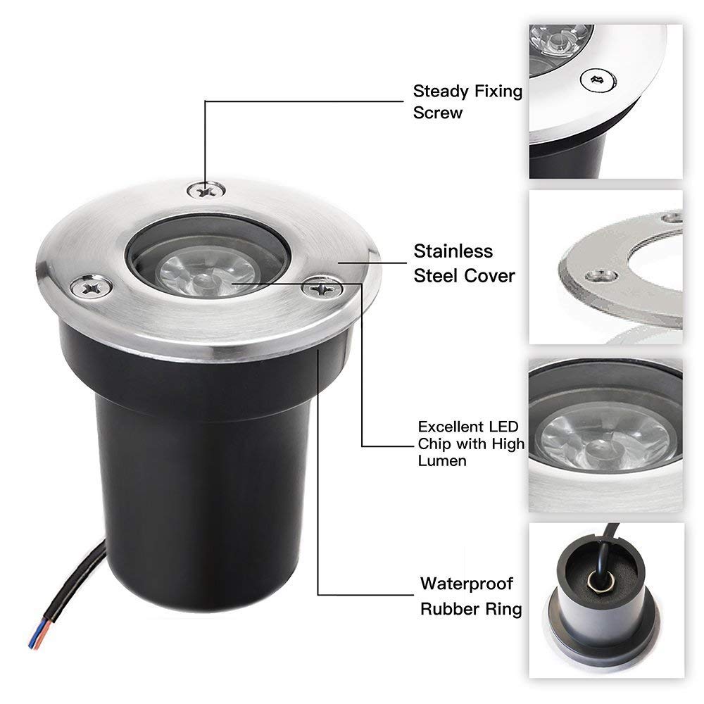 SUNRIVER Low Voltage Landscape Well Lights 1W 12V-24V IP67 Waterproof, 6 Pack Warm White Metal for Garden, Deck, Step Lighting