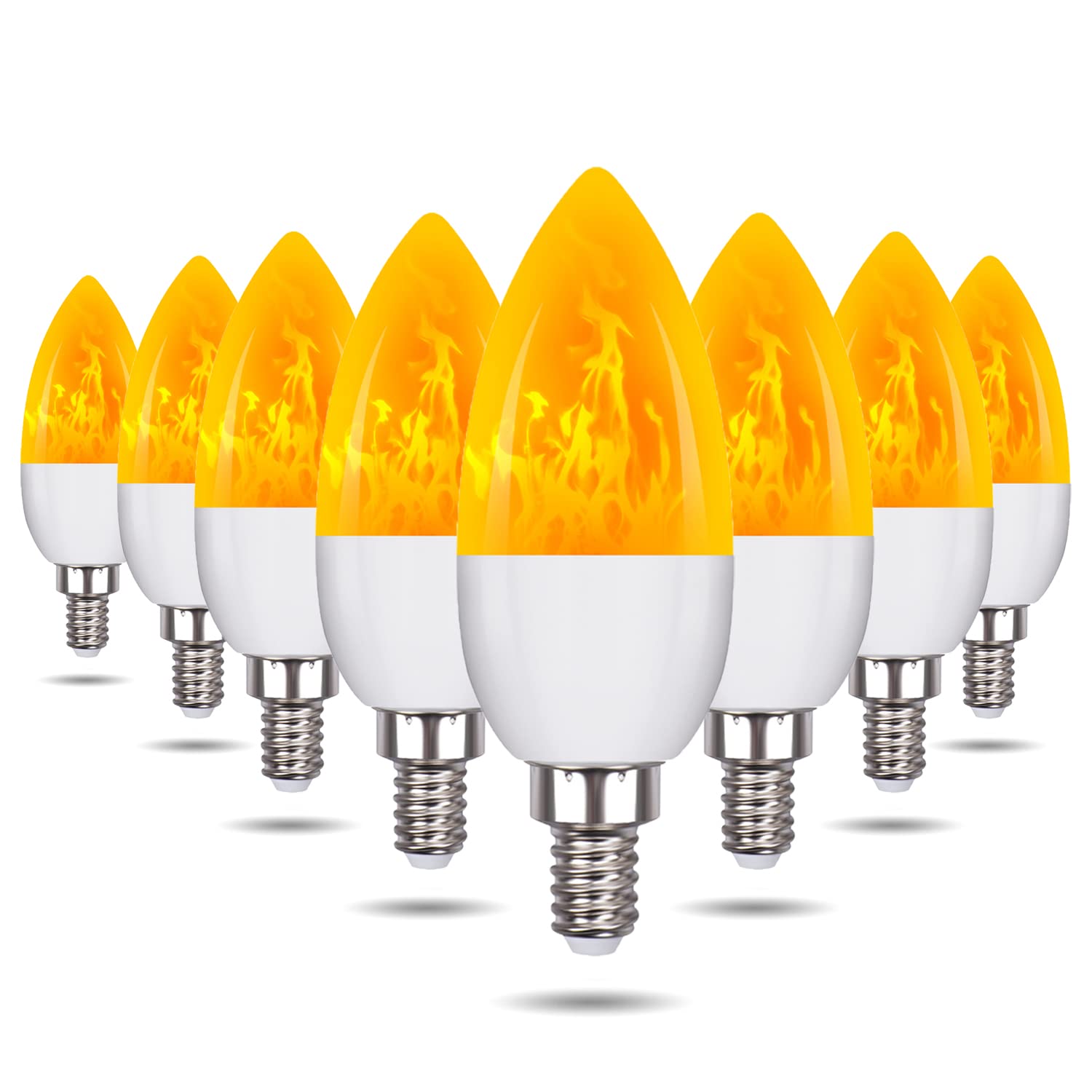 Ladiwanka E12 Led Flame Light Bulbs, 3 Modes, 1800K Warm White, 8 Pack For Halloween