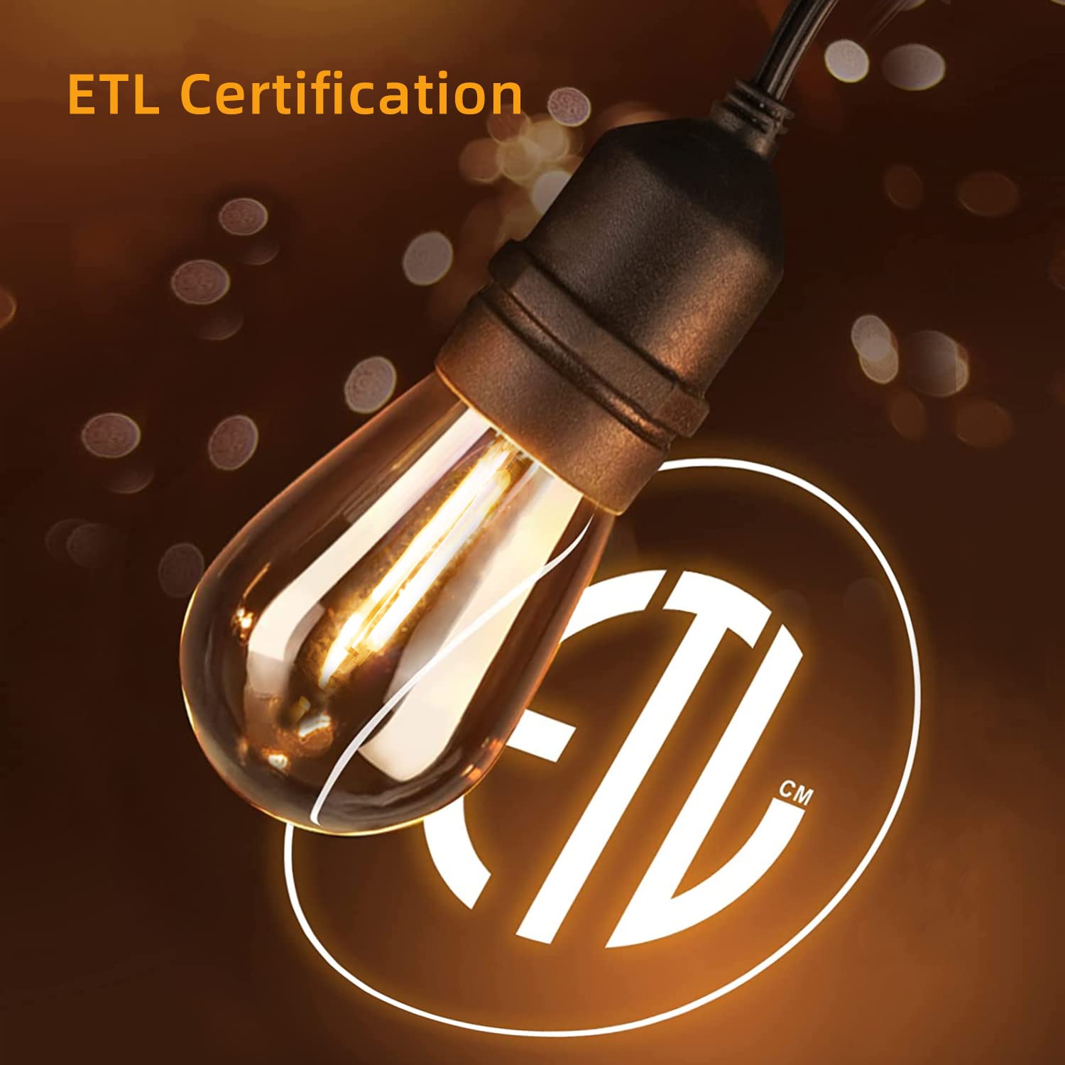 EIKOSON 48FT LED Outdoor String Lights, Weatherproof Shatterproof Edison Bulbs, Black, Commercial Grade for Backyard, Porch, Party