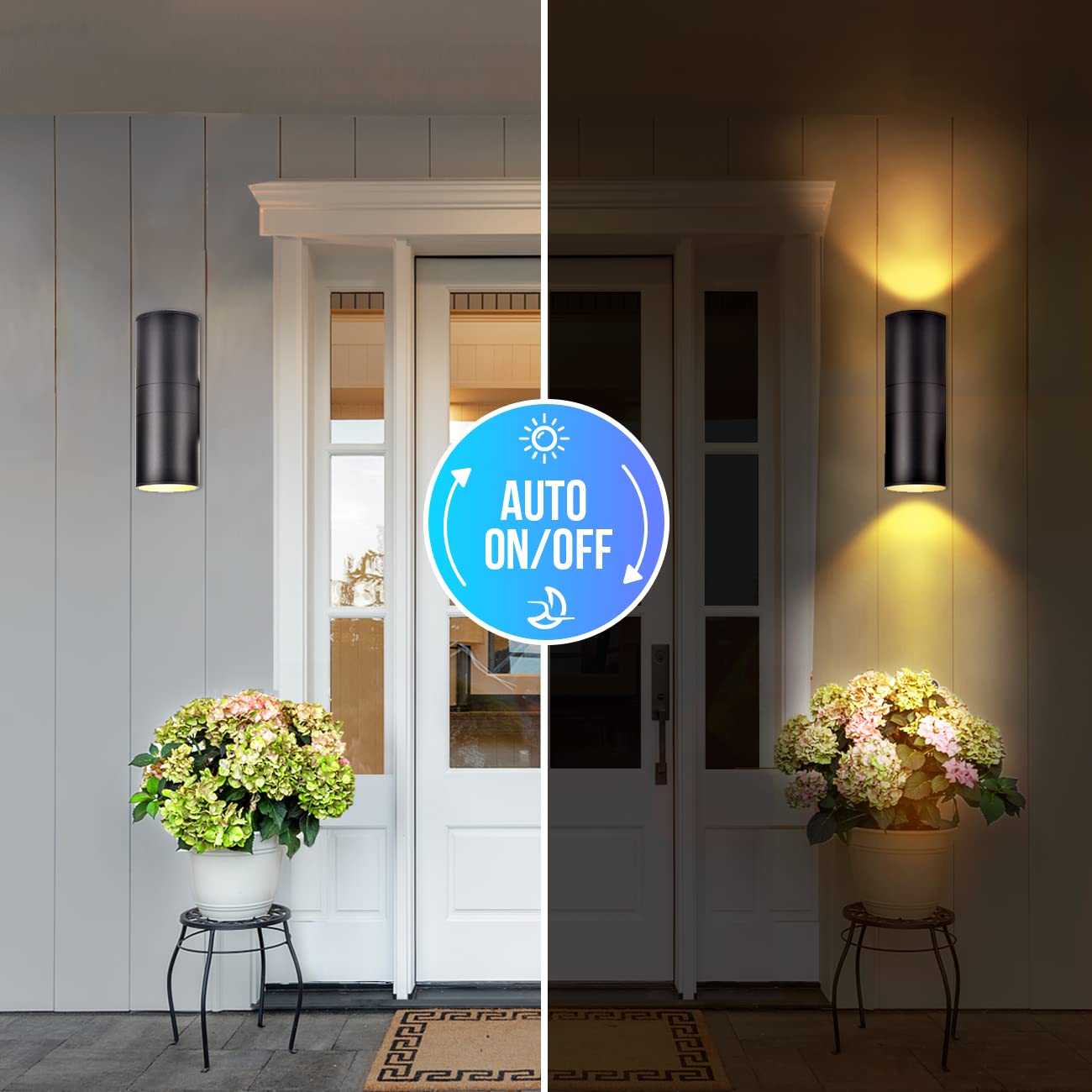 Wowlite Dusk To Dawn Outdoor Light Fixture, Up And Down Lights Outdoor, Waterproof Outdoor Sconce Lights, Modern Cylinder Black Outdoor Light Fixture For House Front Door Garage Etl Listed, 2 Pack