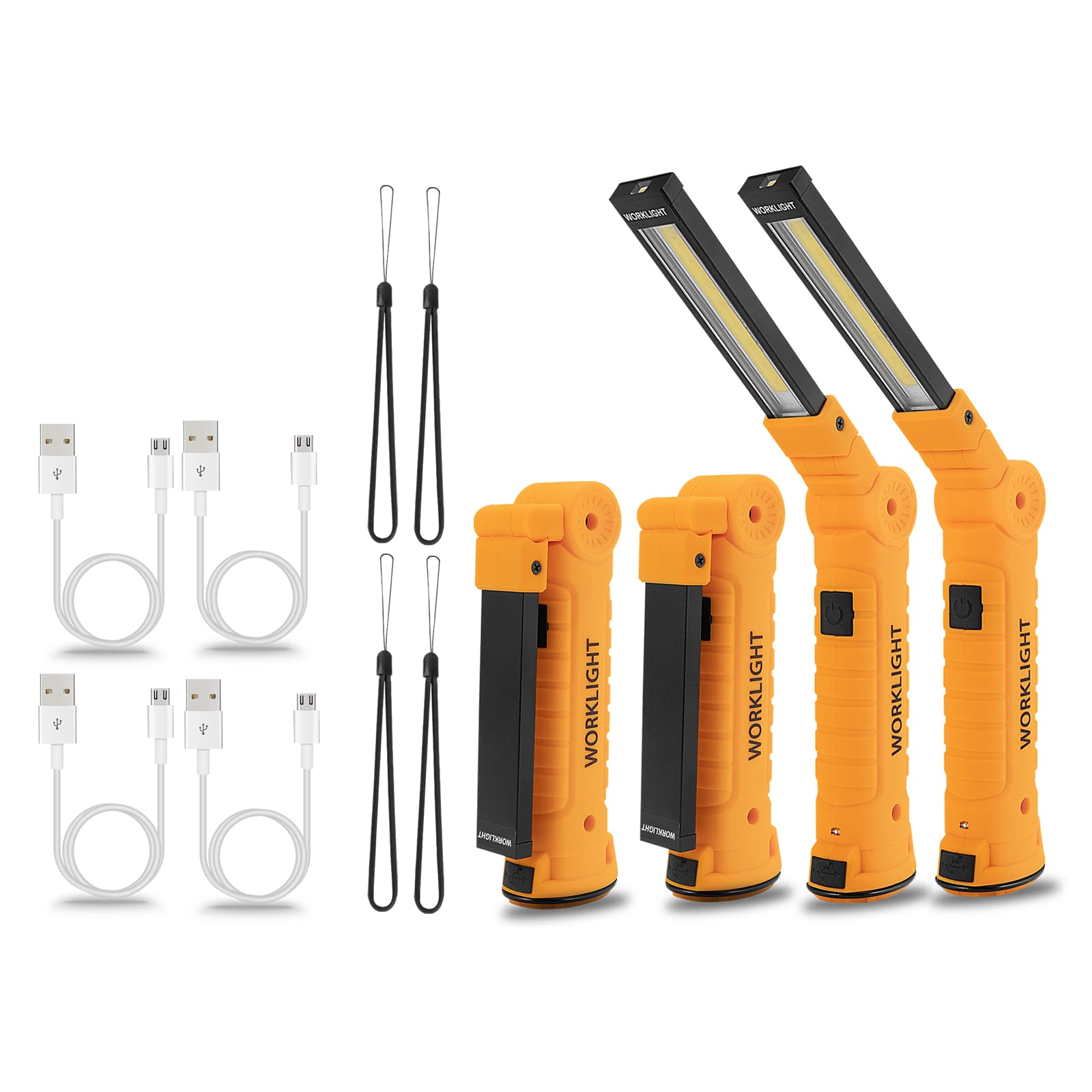 Vagocom 4 Pack WorkLights Tools for Mens Dad Gift,LED Rechargeable Magnetic Flashlights with Hook 360 Rotate 5 Modes Emergency L