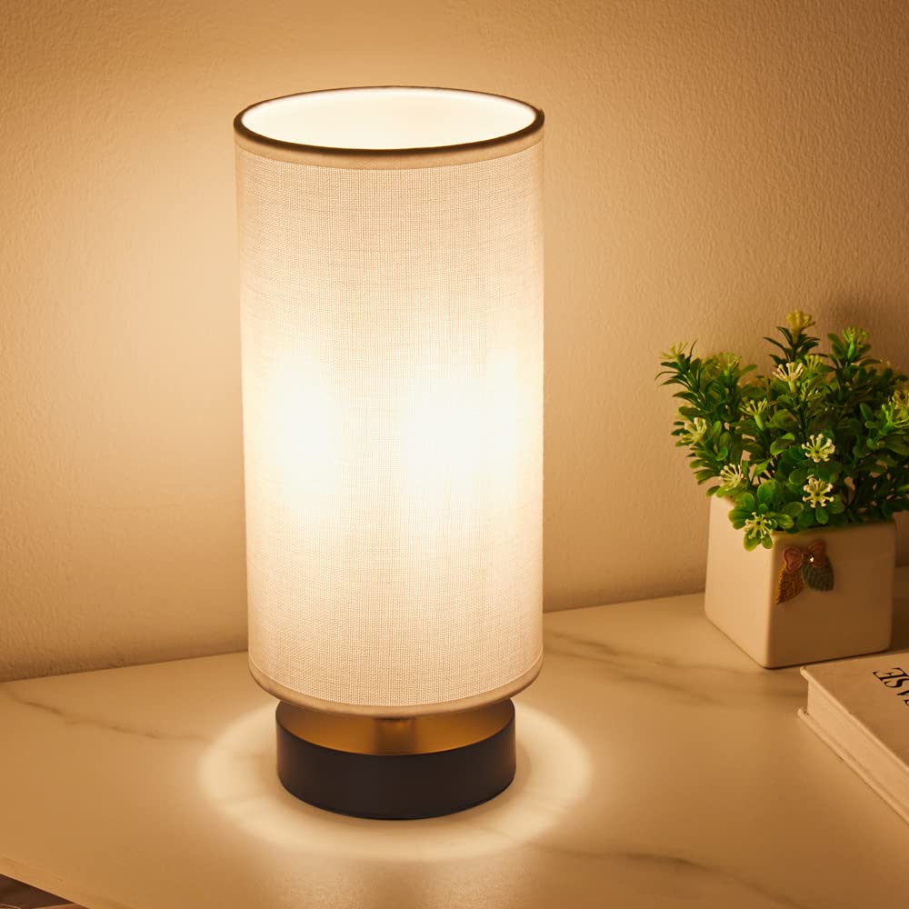 Table Lamp, Bedside Nightstand Lamp, Simple Desk Lamp, Cylinder Table Lamp for Bedroom Living Room Office Study, White Shade and