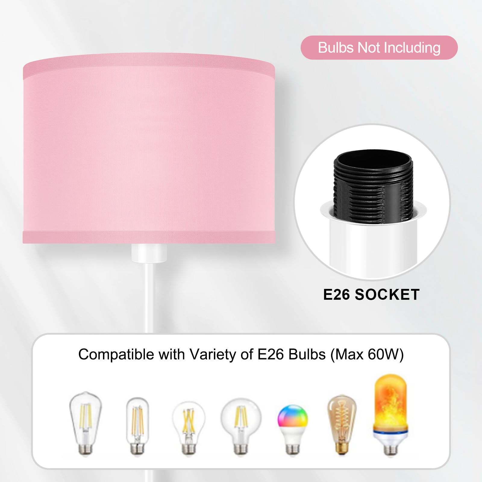 Floor Lamp, Standing Lamp, Short Floor Lamp With Pink Lampshade, 59'' Tall Lamp For Bedroom, Foot Switch, Simple Corner Pole Lam