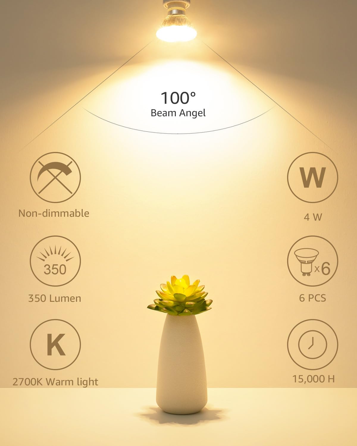 Lepro Gu10 Led Light Bulbs Non-Dimmable, 2700K Soft Warm Light Gu10 Bulb Replacement For Recessed Track Lighting, 4W Led Bulbs W