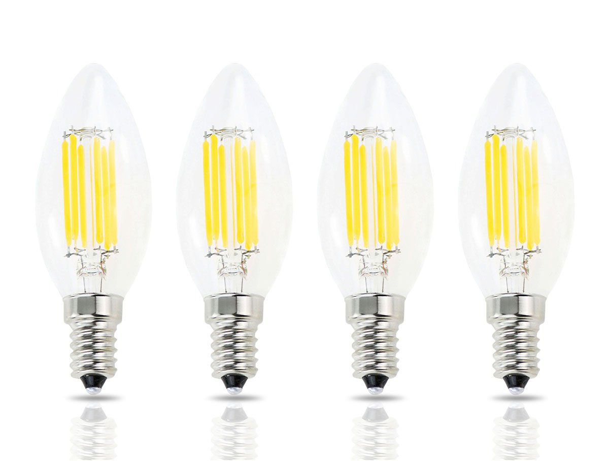 Lamsky E14 LED Filament Candle Bulb, Warm White 2700K, 600LM, 60W Equivalent, Glass, 4 Count