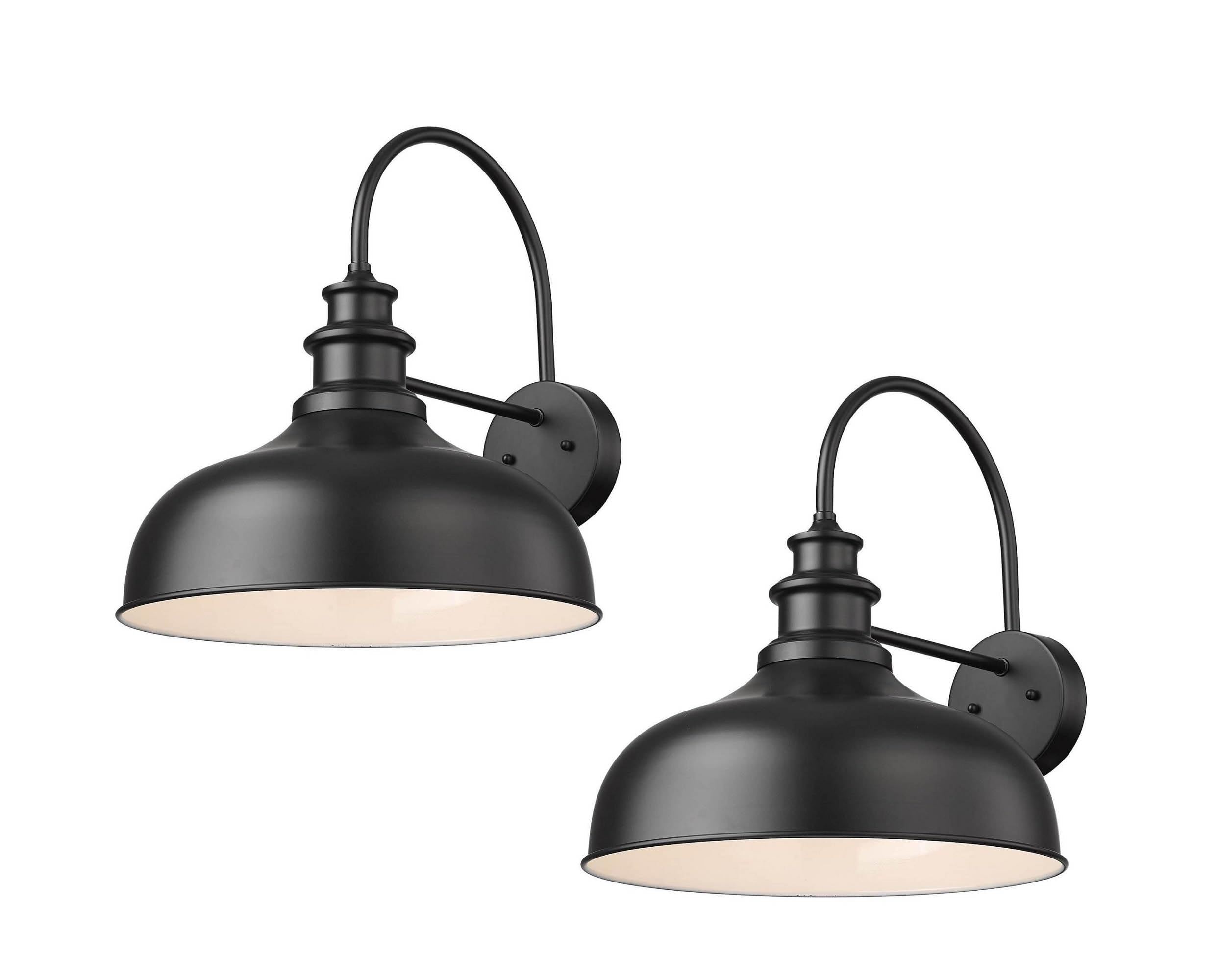 Bestshared Barn Lights Outdoor Wall Sconces 16” Dome Metal 2-Pack Black+White V260-16L-BS
