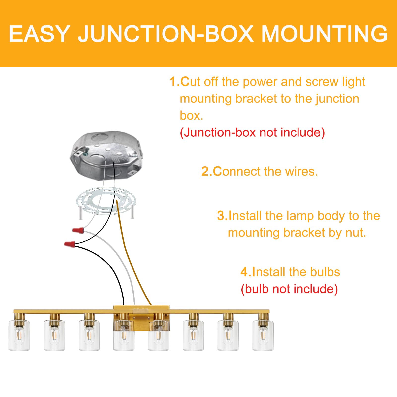 Hdasic 8 Light Gold Bathroom Light Fixtures  Modern Large Vanity Lights With Clear Glass Shade  Brushed Brass Bathroom Lighting Fixtures Over Mirror  Wall Scones Light For Bedroom  Living Room