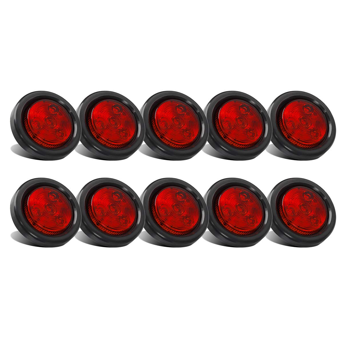 Partsam 10X Red 2 '' Round Sealed Clearance Marker Light 4Led Grommet & Pigtails W Reflex Lens, [Dot Approved] 2 Inch Round Led 