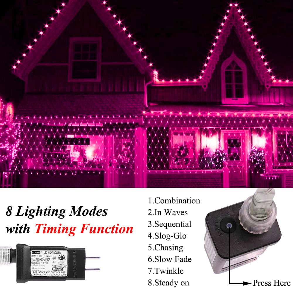 Vicila Net Light Outdoor Mesh Christmas Decorations  100Led String Light Plug In Connectable Tree Warp Hanging 5Ft X 5Ft For Halloween  Shrubs  Lawn  Backyard  Walkway  Bushes  Garden Decor-Pink