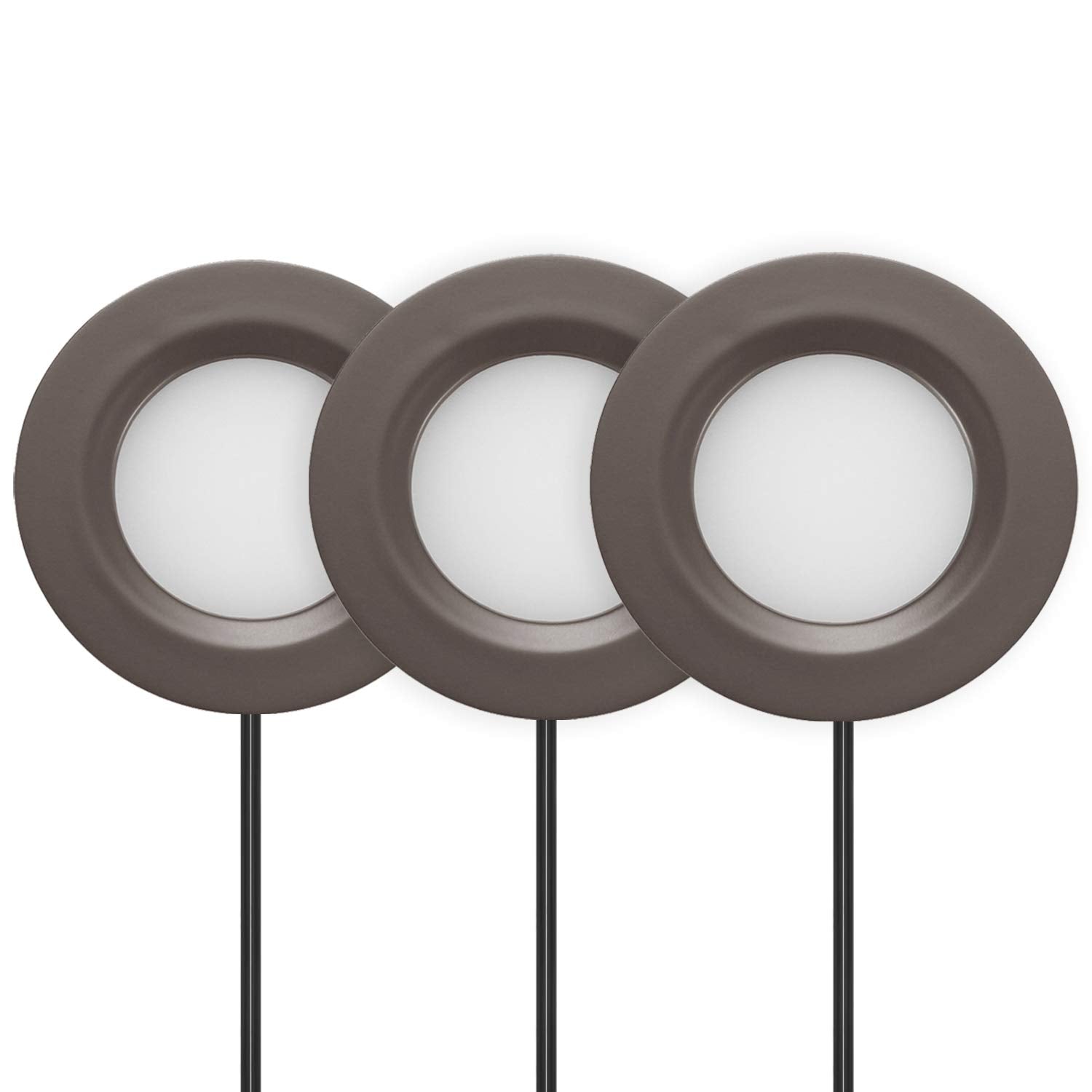 GETINLIGHT 2.75'' Wide 3000K Dimmable LED Puck Lights Kit, Plug-in Installation with recessed or Surface Mounted, Bronze Finishe