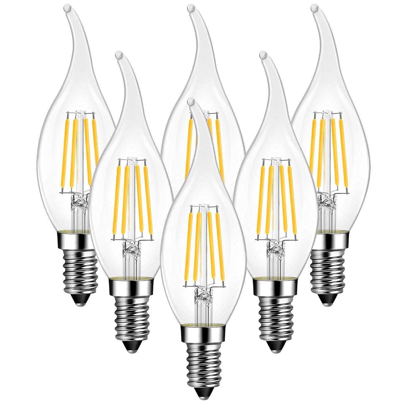 Anwio Flame Tip Led Filament Bulb Candelabra E12 Base, Dimmable 4.5W (60W Equivalent) B11 Chandelier Candle Light Bulb, 2700K Wa
