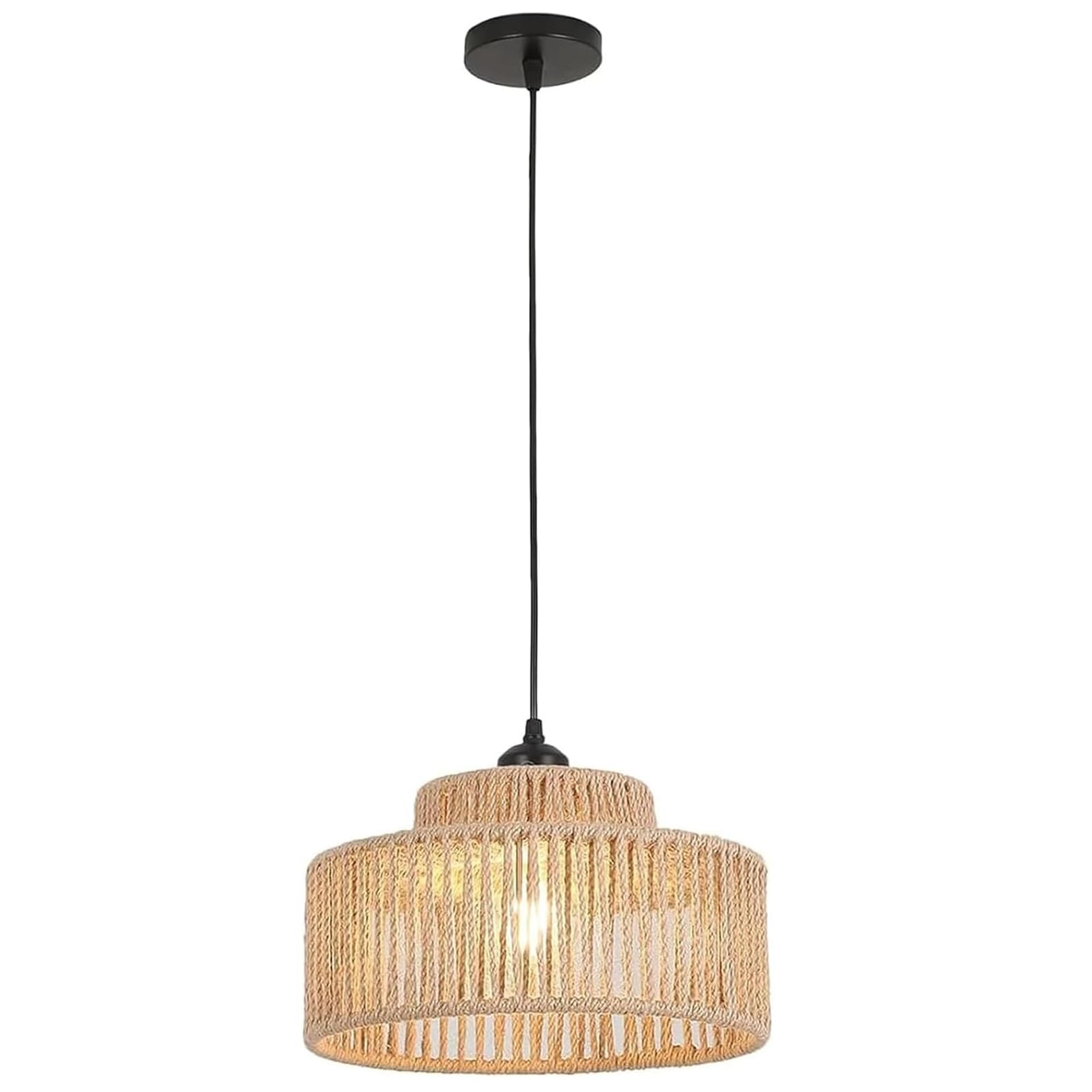 Rattan Pendant Light ,12.6 Inch Boho Kitchen Island light Fixtures,Handmade Woven Hanging Lamp,Wicker Small Chandelier,Coastal H