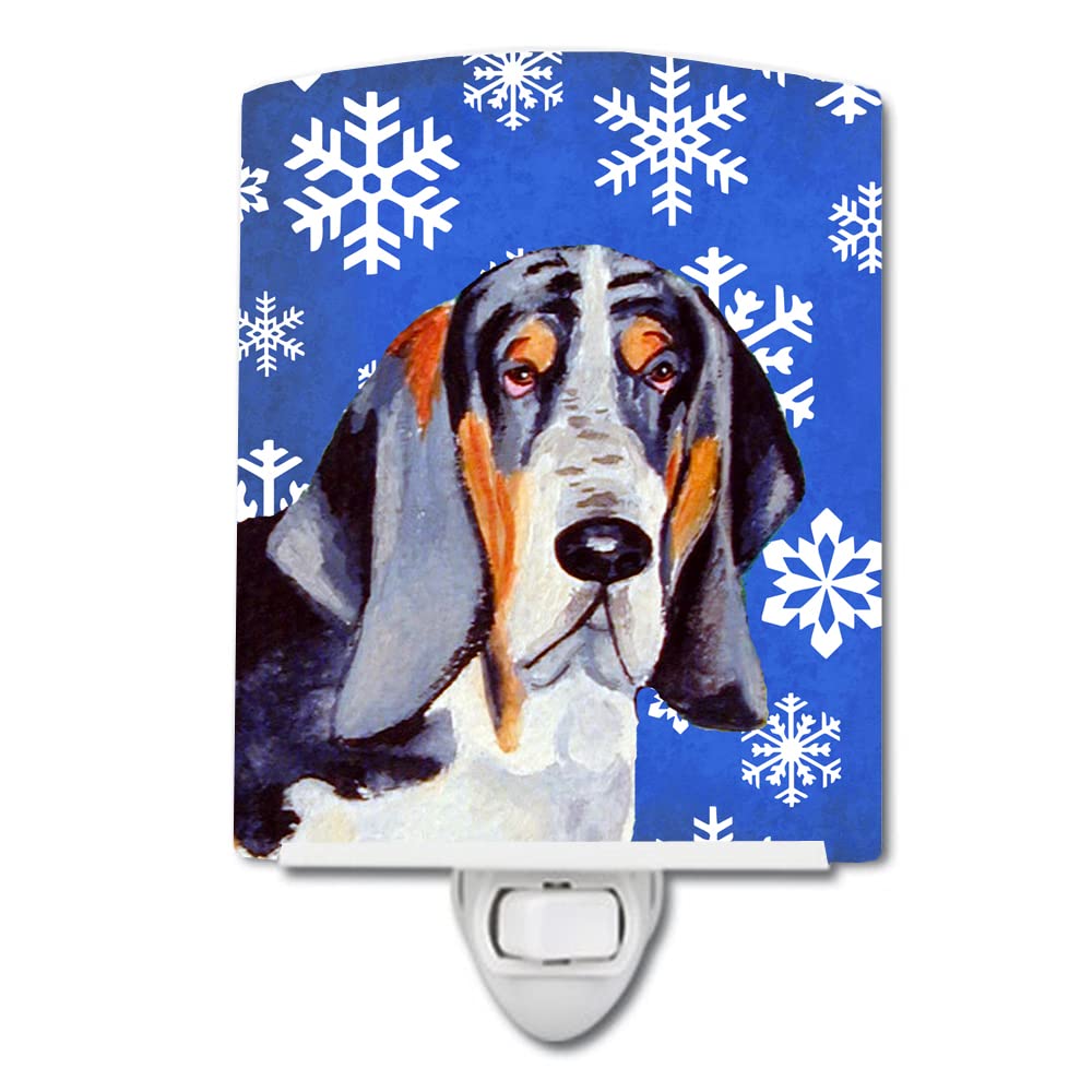Caroline'S Treasures Lh9282Cnl Basset Hound Winter Snowflakes Holiday Ceramic Night Light Compact, Ul-Certified, Ideal For Bedroom, Bathroom, Nursery, Hallway, Kitchen, 6X4X3, Multicolor