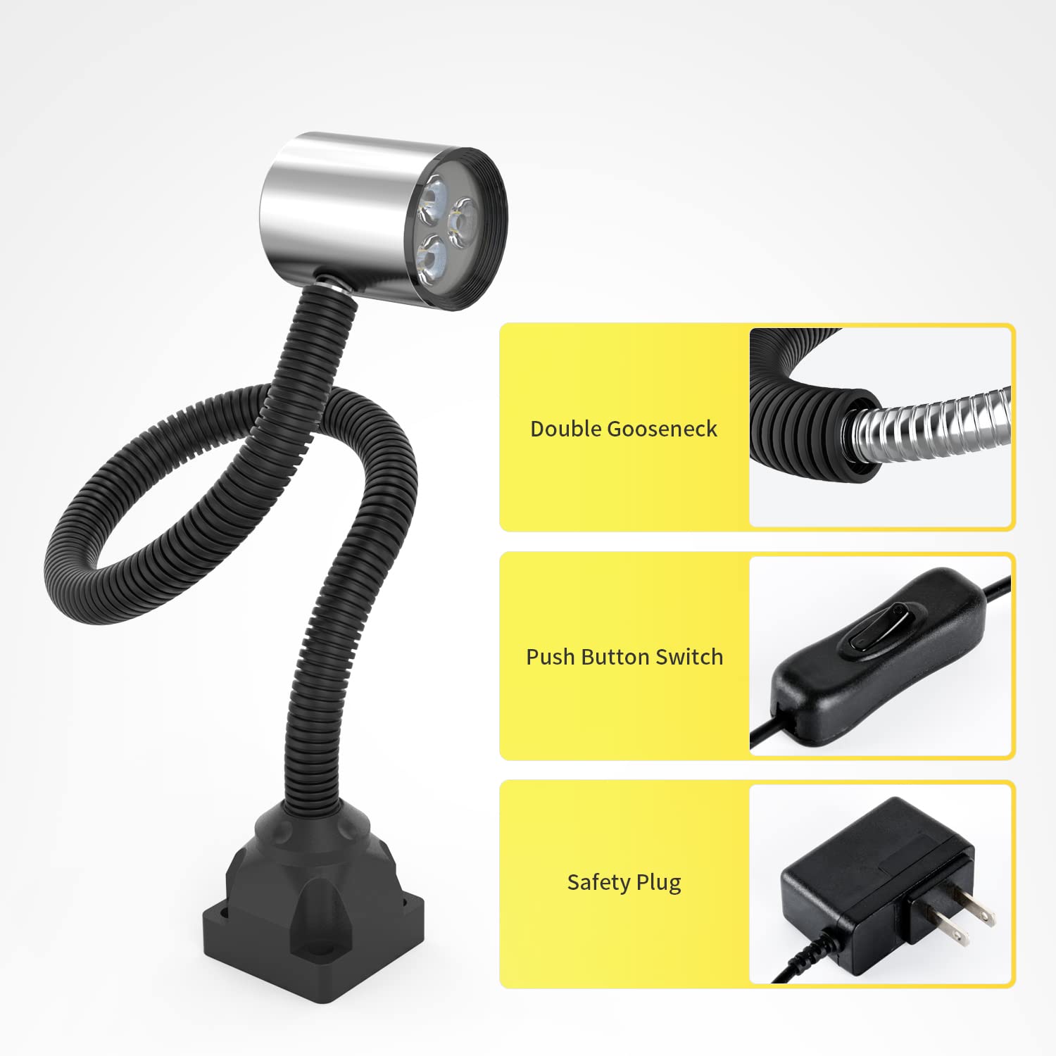 Led Machine Work Light, Ip65 Water Proof Flexible Gooseneck Lamp 900 Lumens 120 Volt For Lathe Milling Drill Press Industrial Li