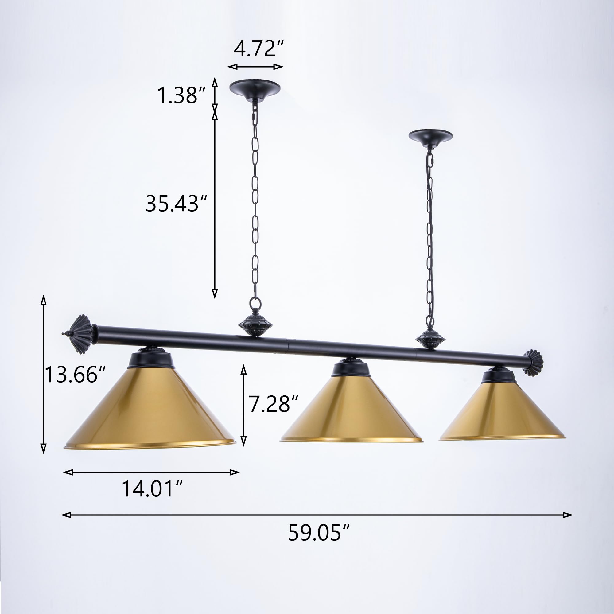 Wellmet 3 Light Pool Table Light, Billiard Lighting With Metal Lamp Shades Modern Kitchen Island Light Hanging Light Fixture For