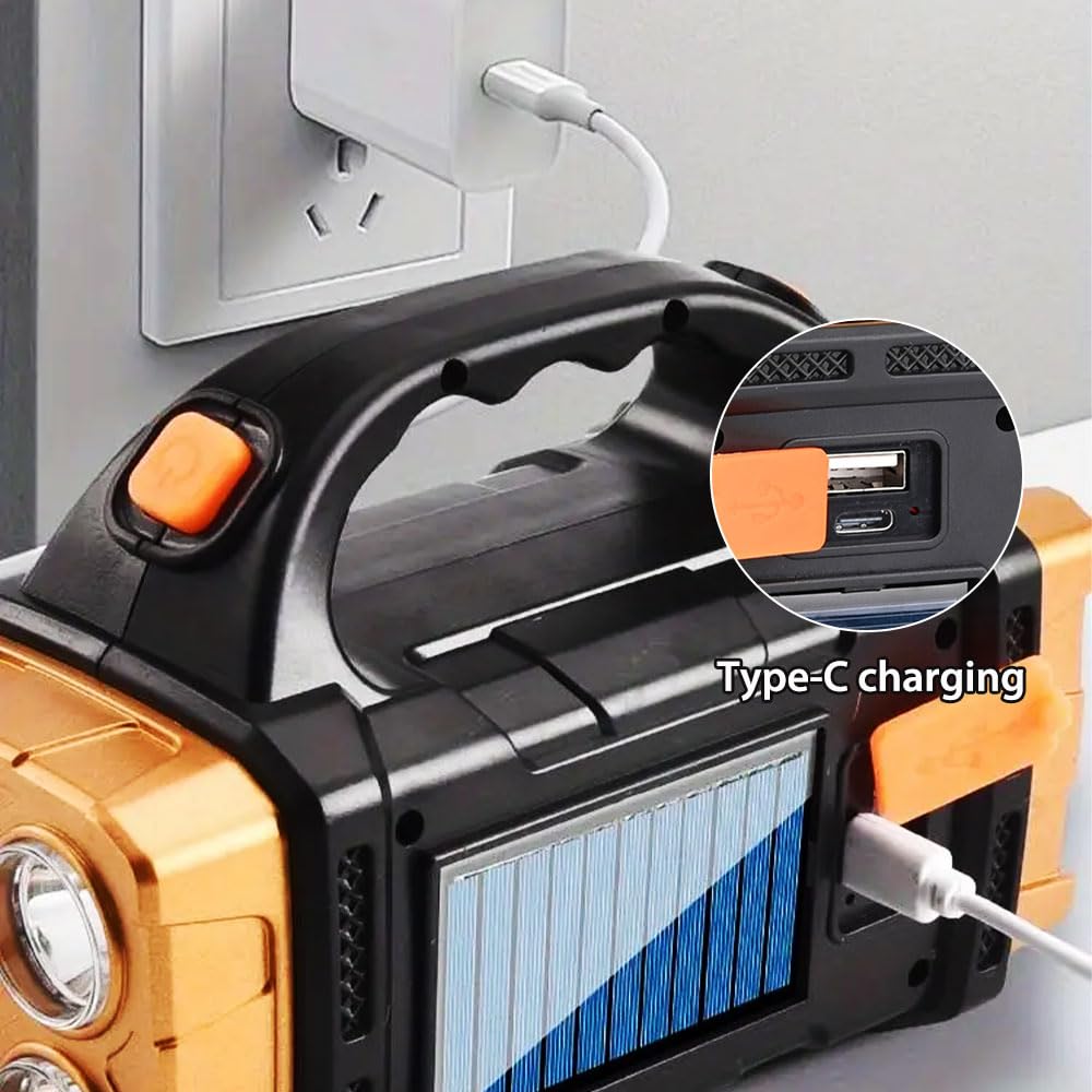 IFTHFOUR High Lumens Solar Flashlight, USB-C Rechargeable, Waterproof Handheld Searchlight, Golden, Model LP-236263