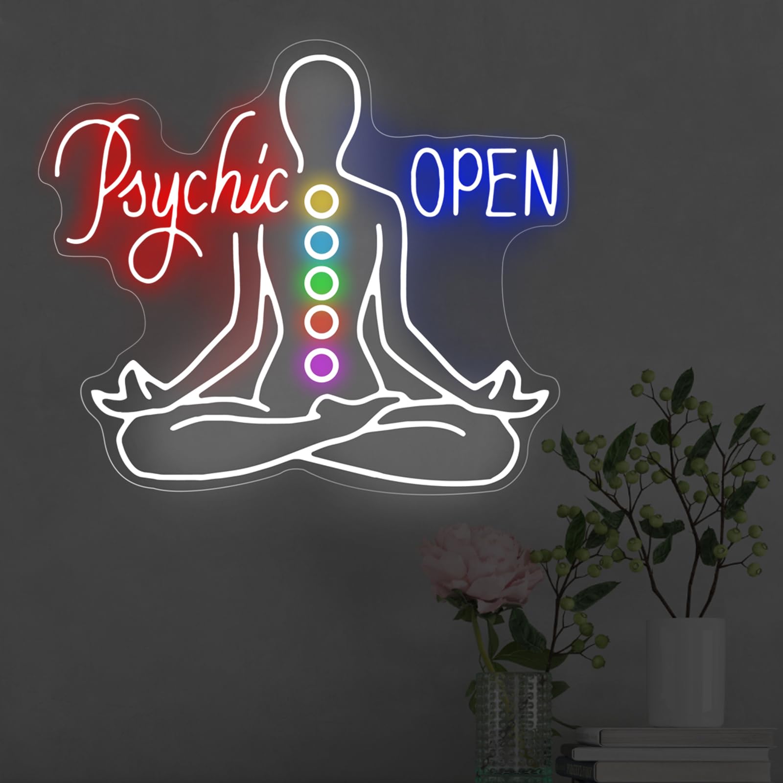 Psychic Open Neon Sign Charka Neon Light  Yoga Led Sign  Exercise Room Wall Decor  Buddha Lotus  Pilates Studio Art Meditation Room Wall Art Yoga Lover Gift  Psychic Chakras Healing Exercise  20*X17.3