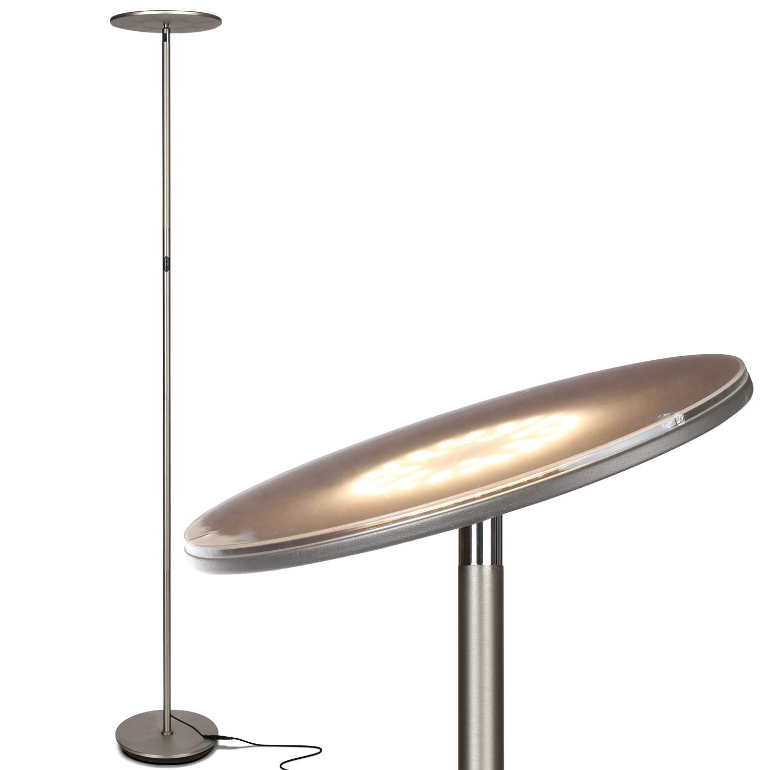 Brightech Sky Flux Dimmable LED Floor Lamp - Nickel, Metal, 3 Light Options, Model SKYFLUX-BN, Ideal for Living Room and Bedroom