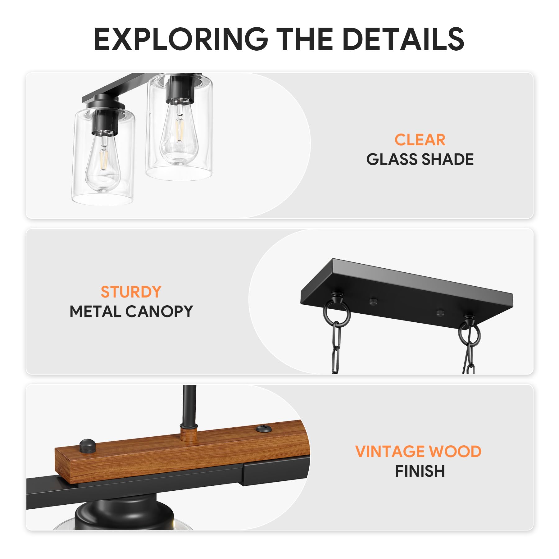 Vonluce Dining Room Light Fixture Over Table, 4-Light Kitchen Island Lighting With Glass Shade And Adjustable Rods, Farmhouse Li