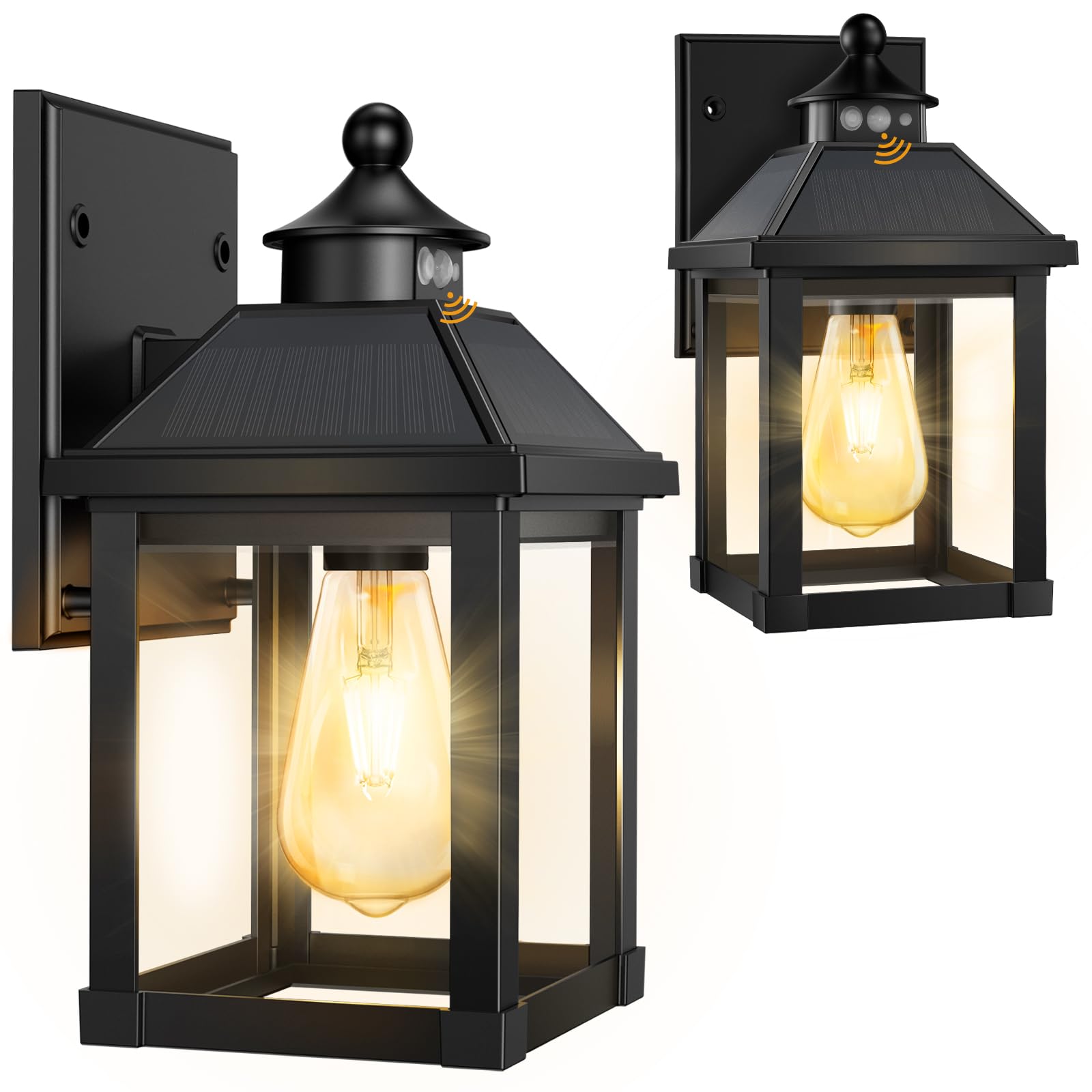 AEQ 2Pack Solar Porch Lights Outdoor, Solar Sconce Lights Outdoor with Motion Sensor, Waterproof Wall Light with Clear Panel for