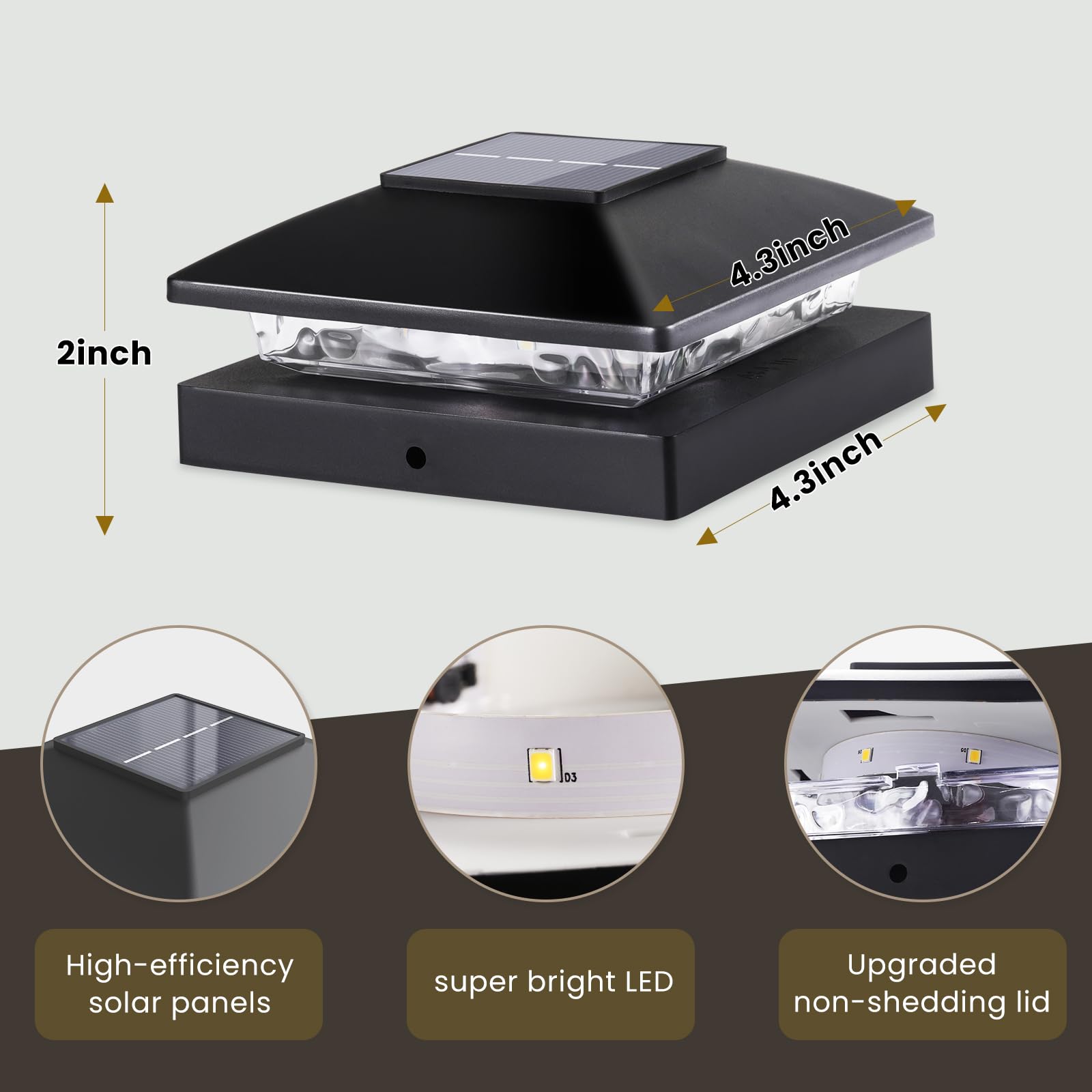 JOFIOS Solar Post Cap Lights 16-Pack, Black Waterproof Plastic for 4x4 Posts, Bright Warm White, Model JOFIOS-TD10