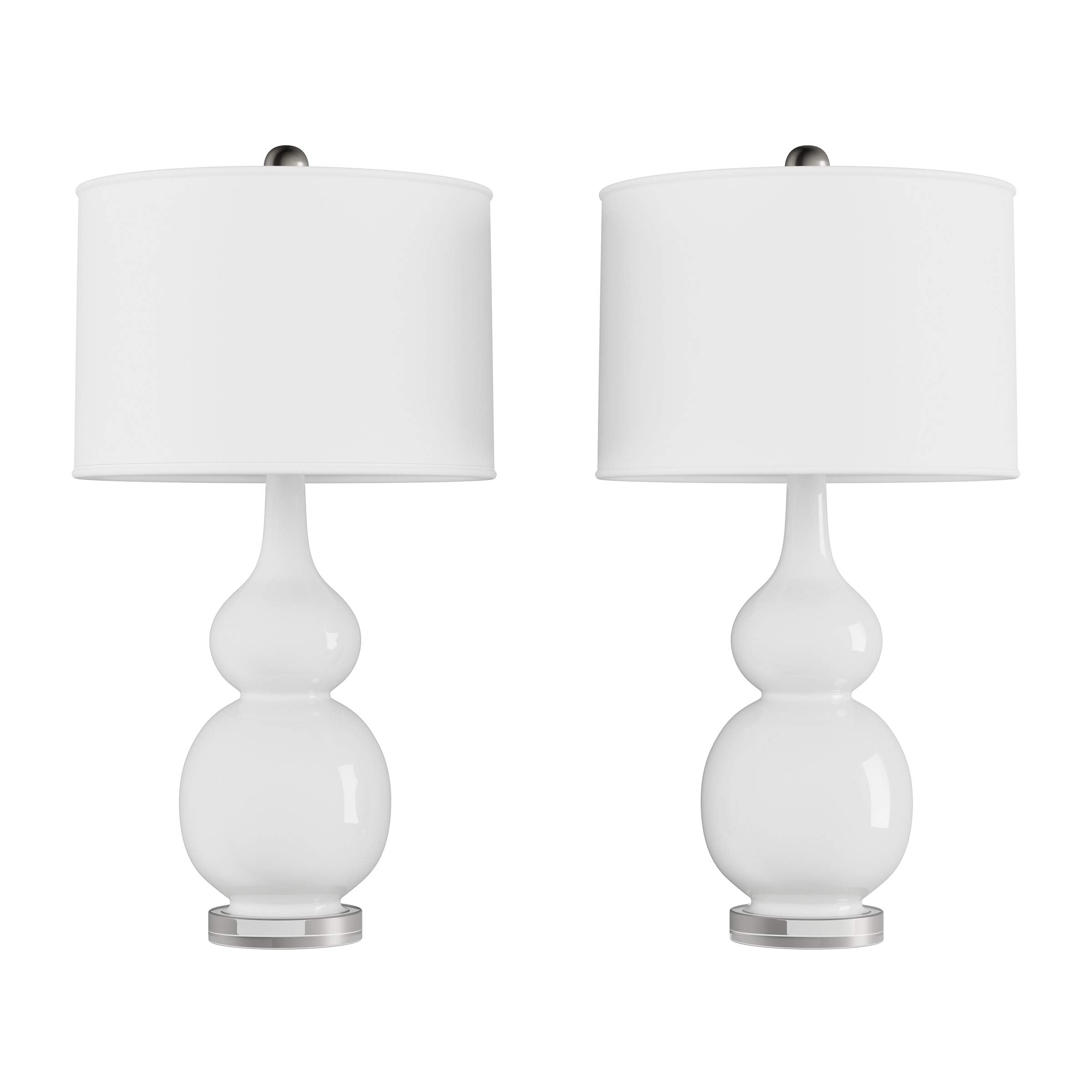 Ceramic Table Lamps - Set Of 2 Double Gourd Vintage-Style Accent Lights For Bedroom, Living Room, Or Office With Led Bulbs By Lavish Home (White)
