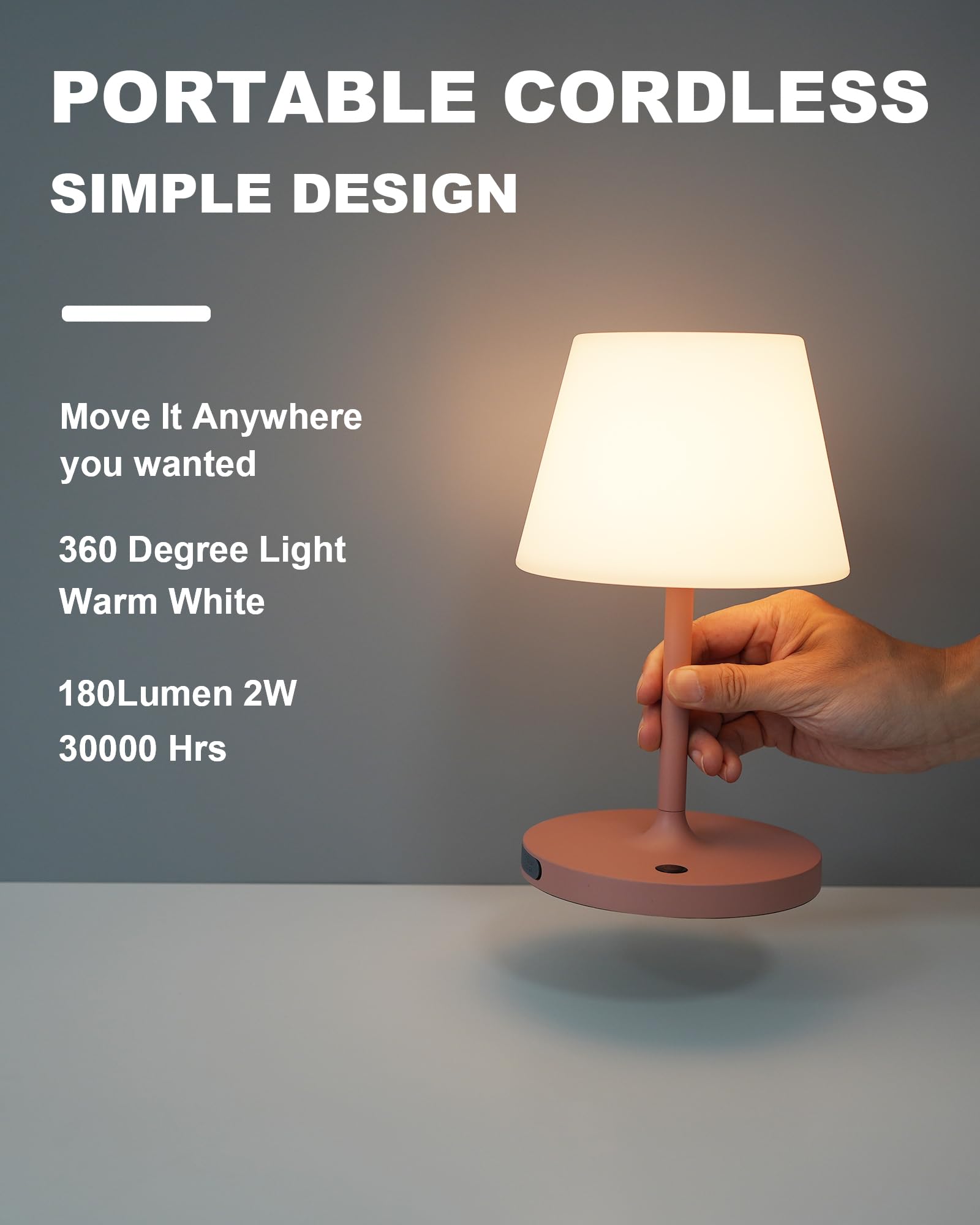 Weilailux Outdoor Battery Operated Table Lamp Waterproof, 4000Mah Cordless Table Lamp Rechargeable, Touch Dimmable Desk Lamp, Led Night Light For Patio Camping Restaurant Home, H9.6In, Pink