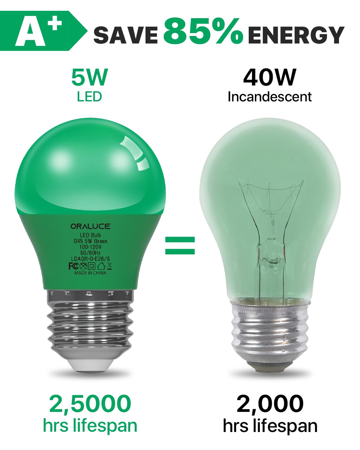 Oraluce Green Porch Light Bulb 40 Watt Equivalent,A15 Led Bulbs For Halloween Christmas Party Decoration And Lighting,Colored Light Bulb With E26 Base,5W 450Lm Non-Dimmable,6 Pack.