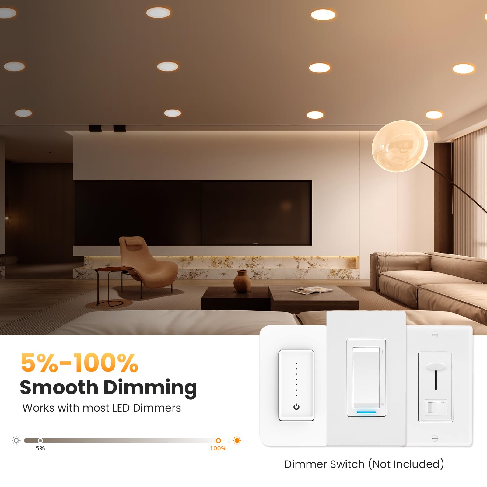 Honzin 6 Pack 4 Inch Led Recessed Lighting, 5Cct Ultra-Thin Led Recessed Ceiling Light With Night Light, 5 Color Temperatures Di